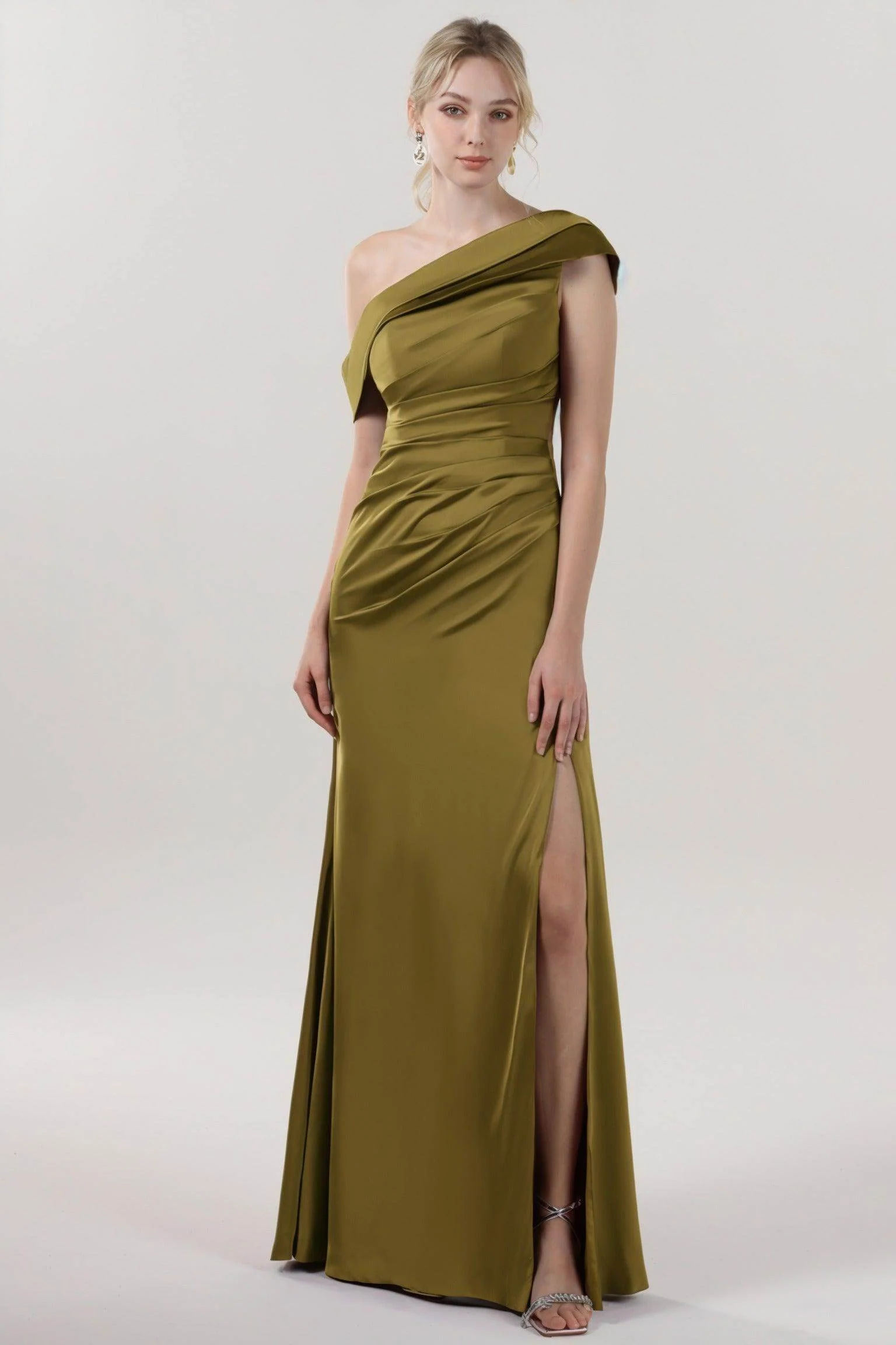 Sheath-Column Maxi Luxe Satin Bridesmaid Dress CS0609BM
