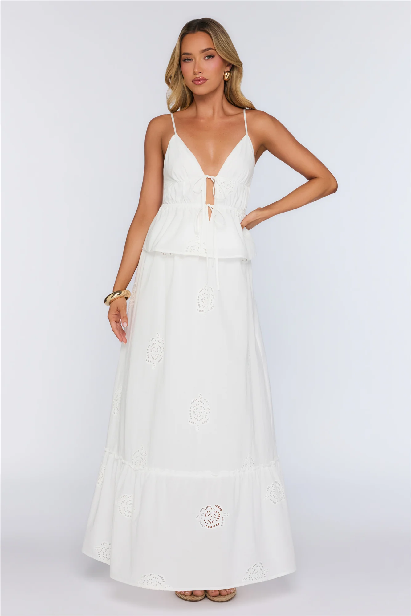 Rose Darling Embroidered Maxi Skirt White