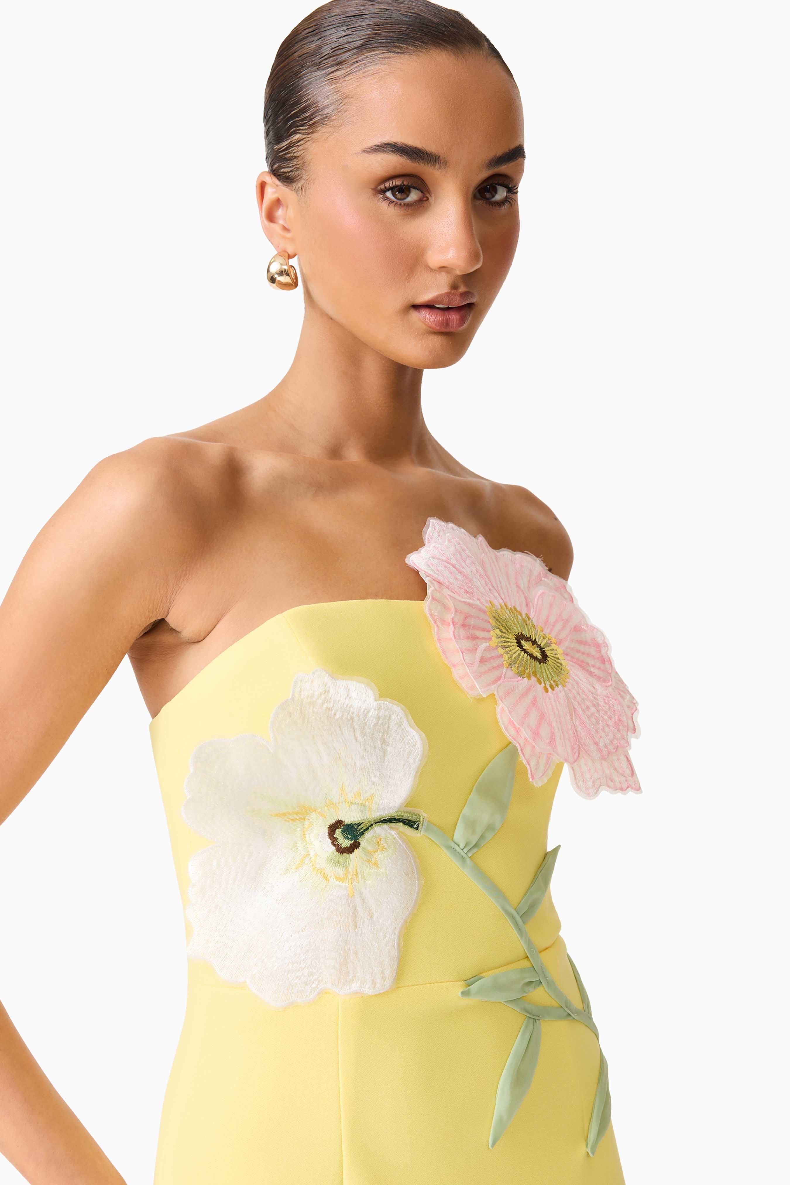 Hope Strapless Midi Dress in Yellow