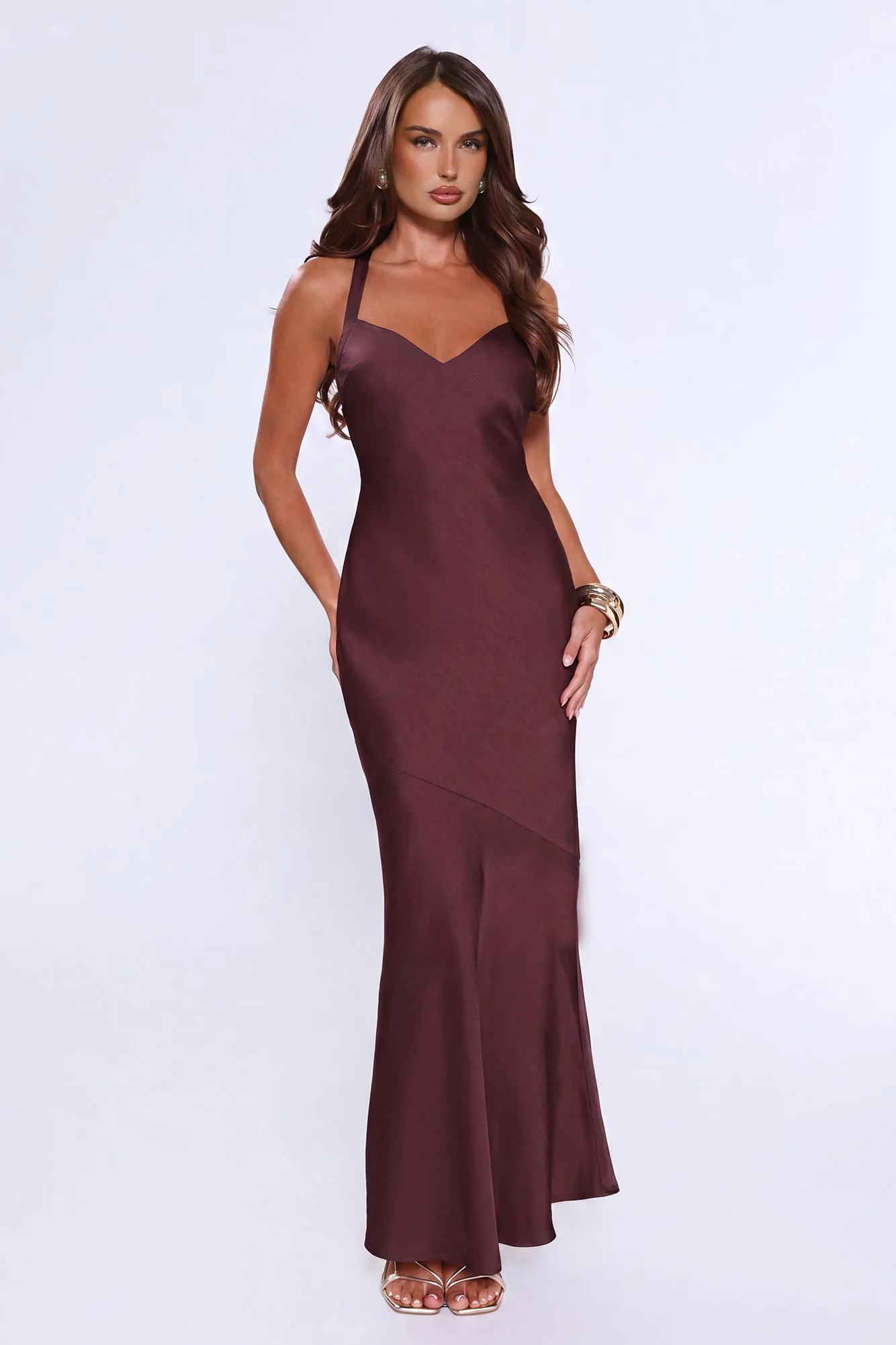 Spotlight Energy Satin Maxi Dress Chocolate