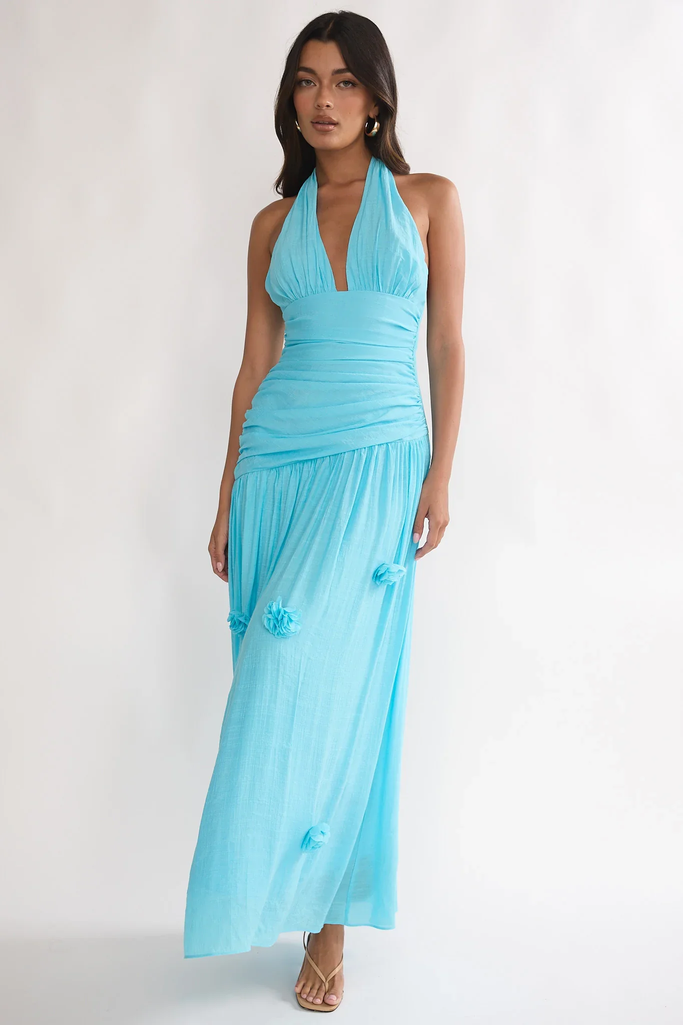 To The Sky Halterneck Maxi Dress Aqua