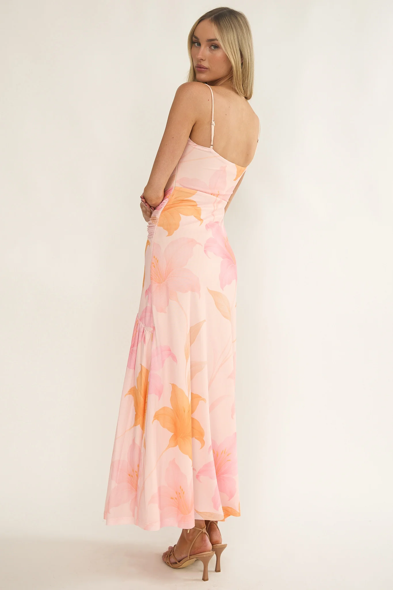 Azure Sun Drop Waist Split Maxi Dress Print Orange