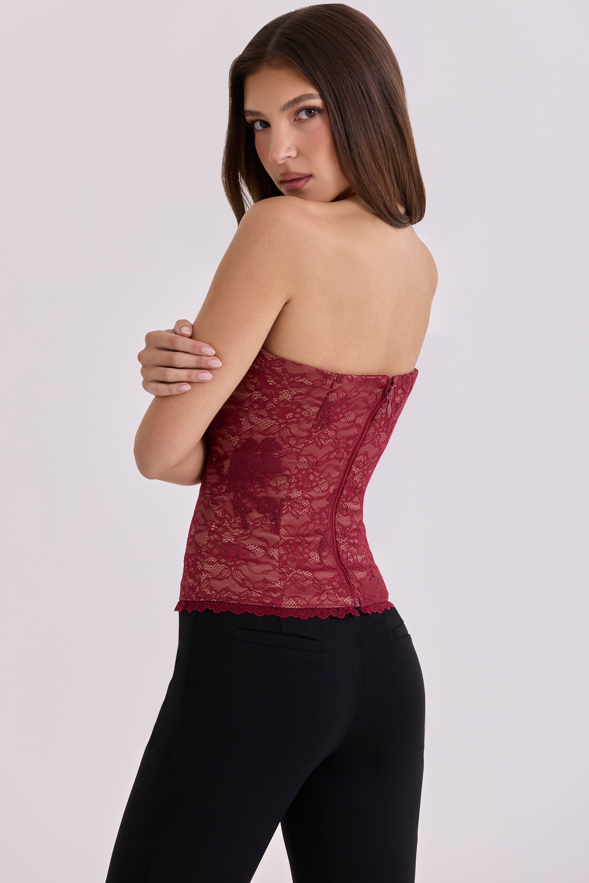 wine lace strapless corset top