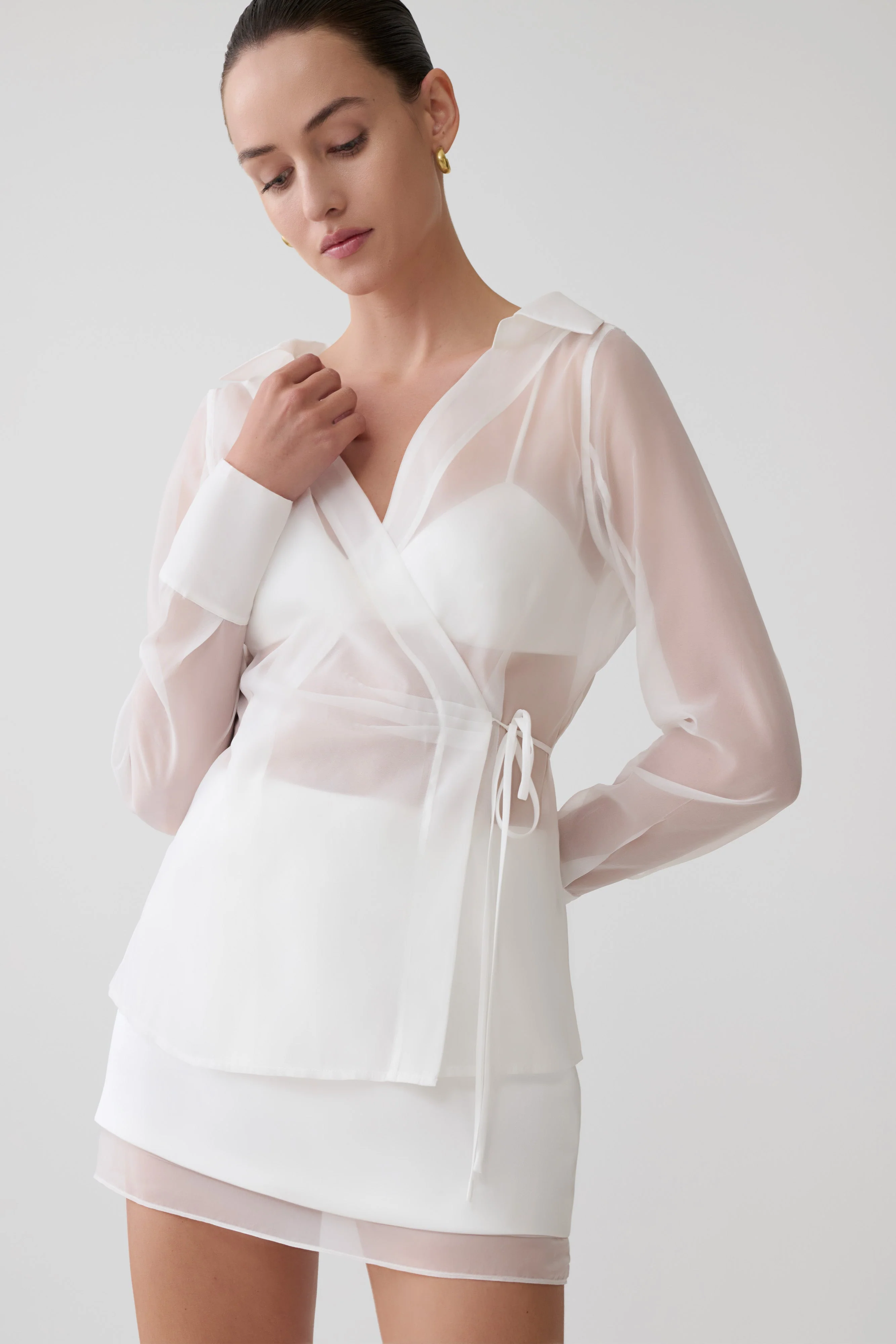 Frankie Organza Cross Over Shirt - White