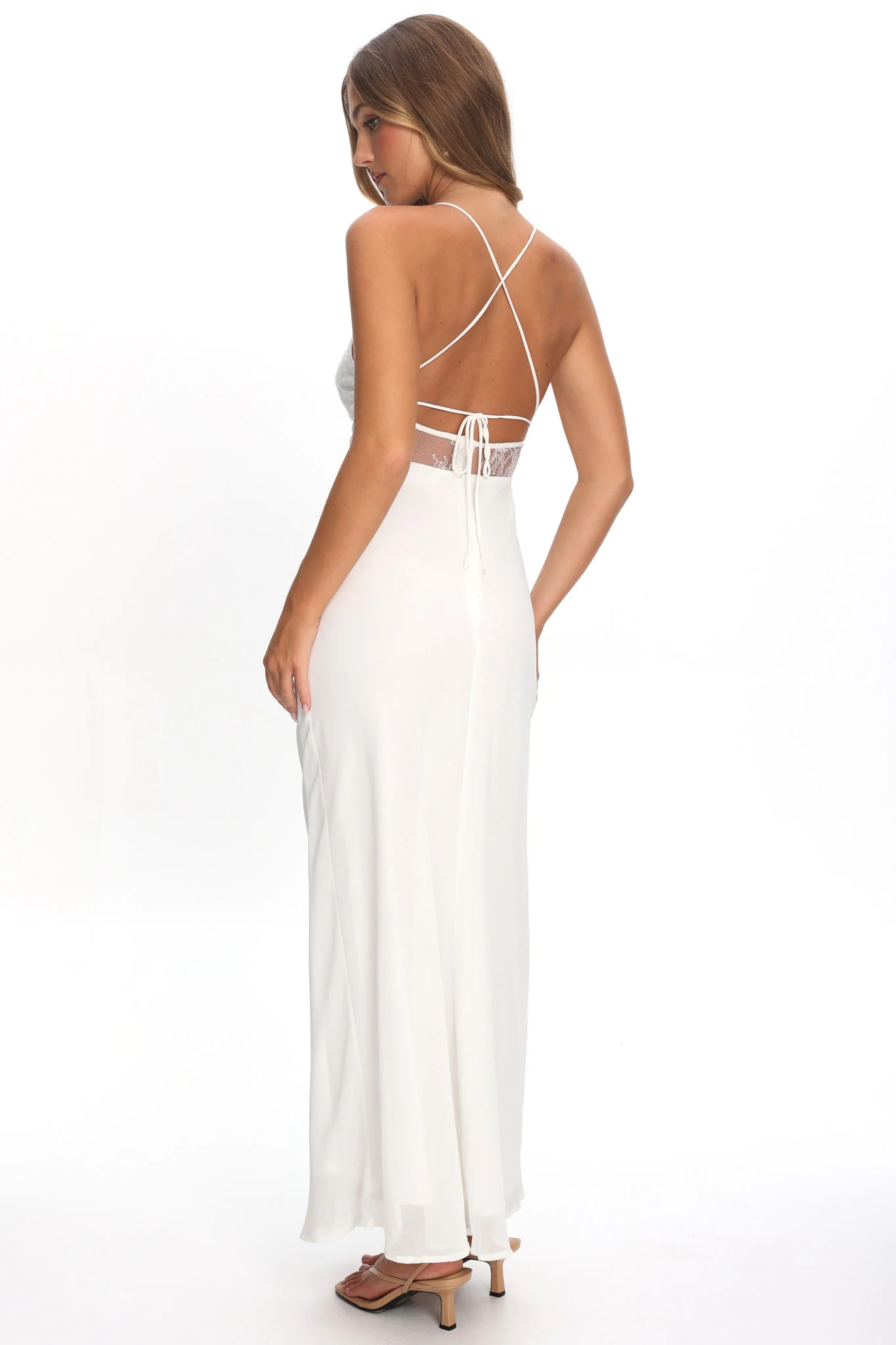 These Days Backless Lace Waist Maxi Dress White