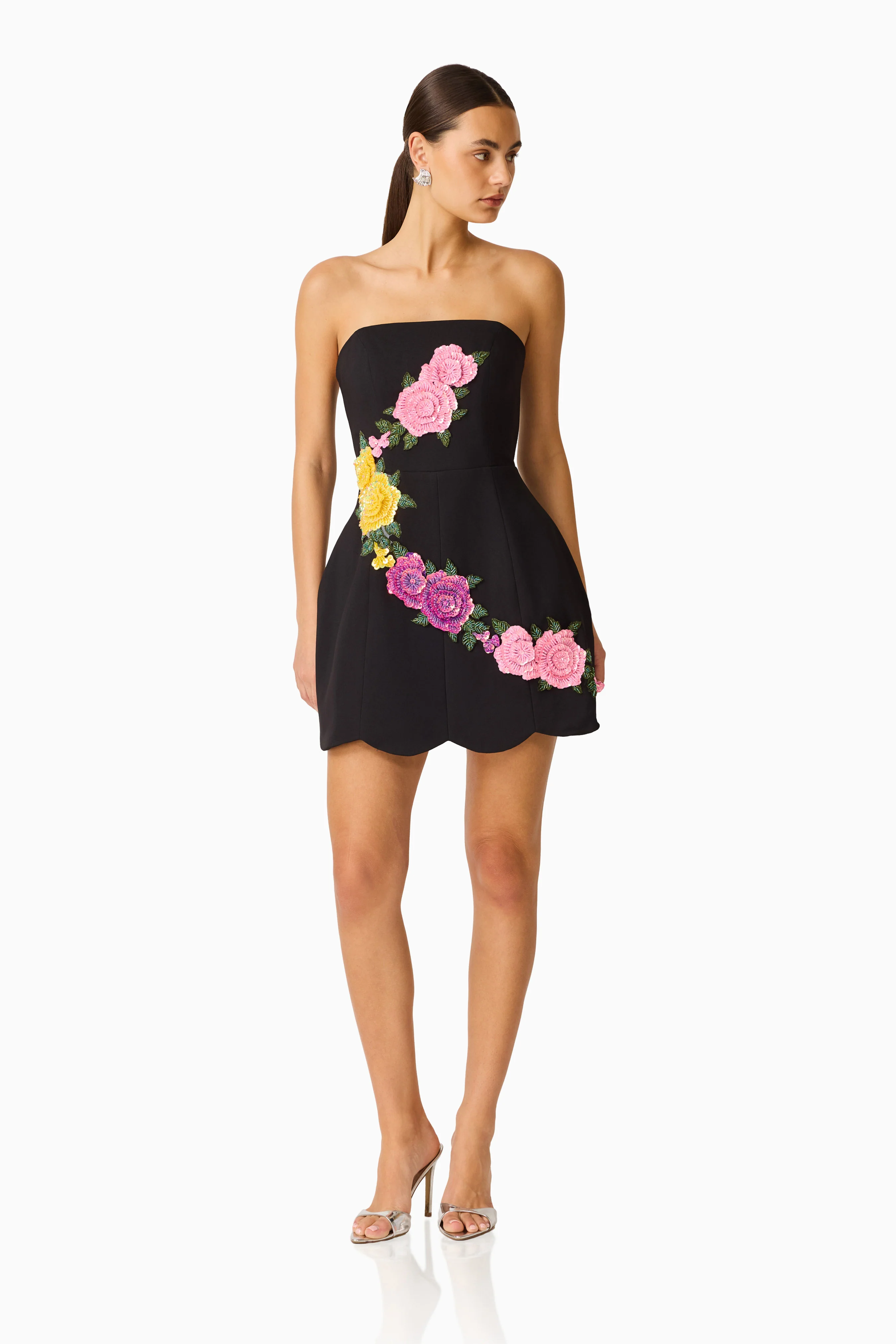 Laurentia Strapless Mini Tulip Dress in Black