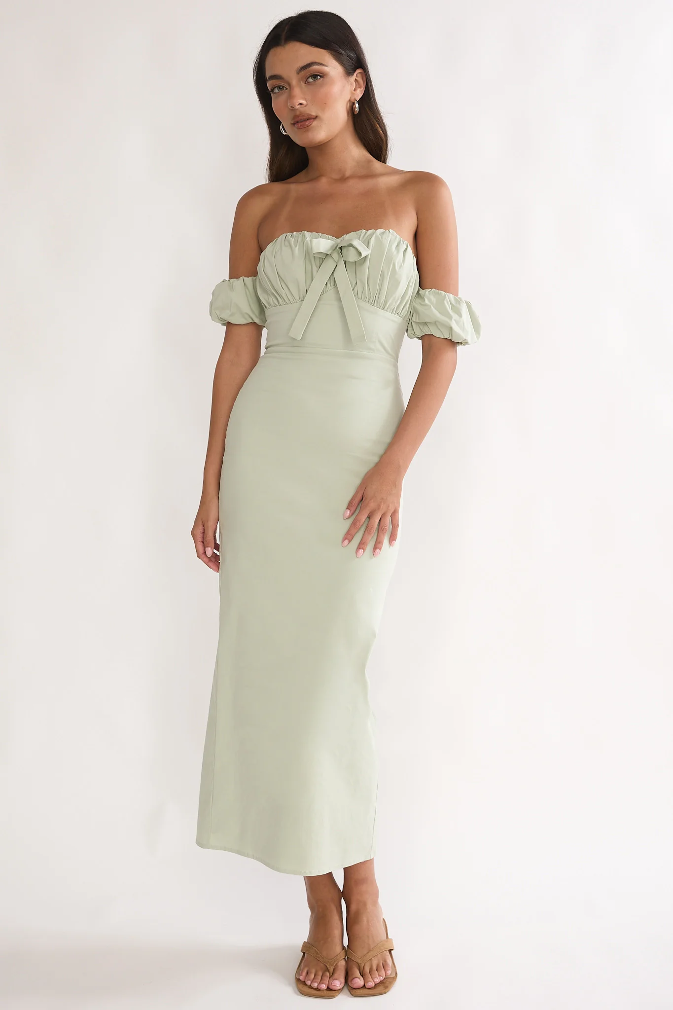 Maelis Off-Shoulder Puff Sleeve Maxi Dress Sage