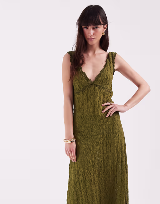 lace cami maxi dress in olive