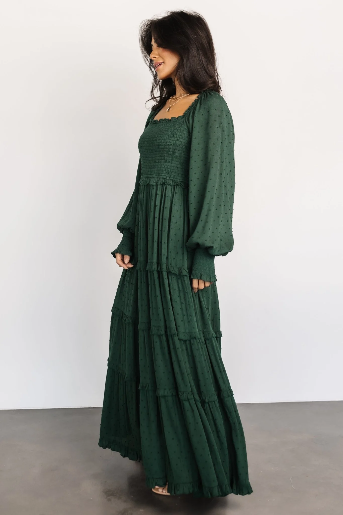 Amanda Smocked Dotted Maxi Dress | Evergreen - luluinthesky