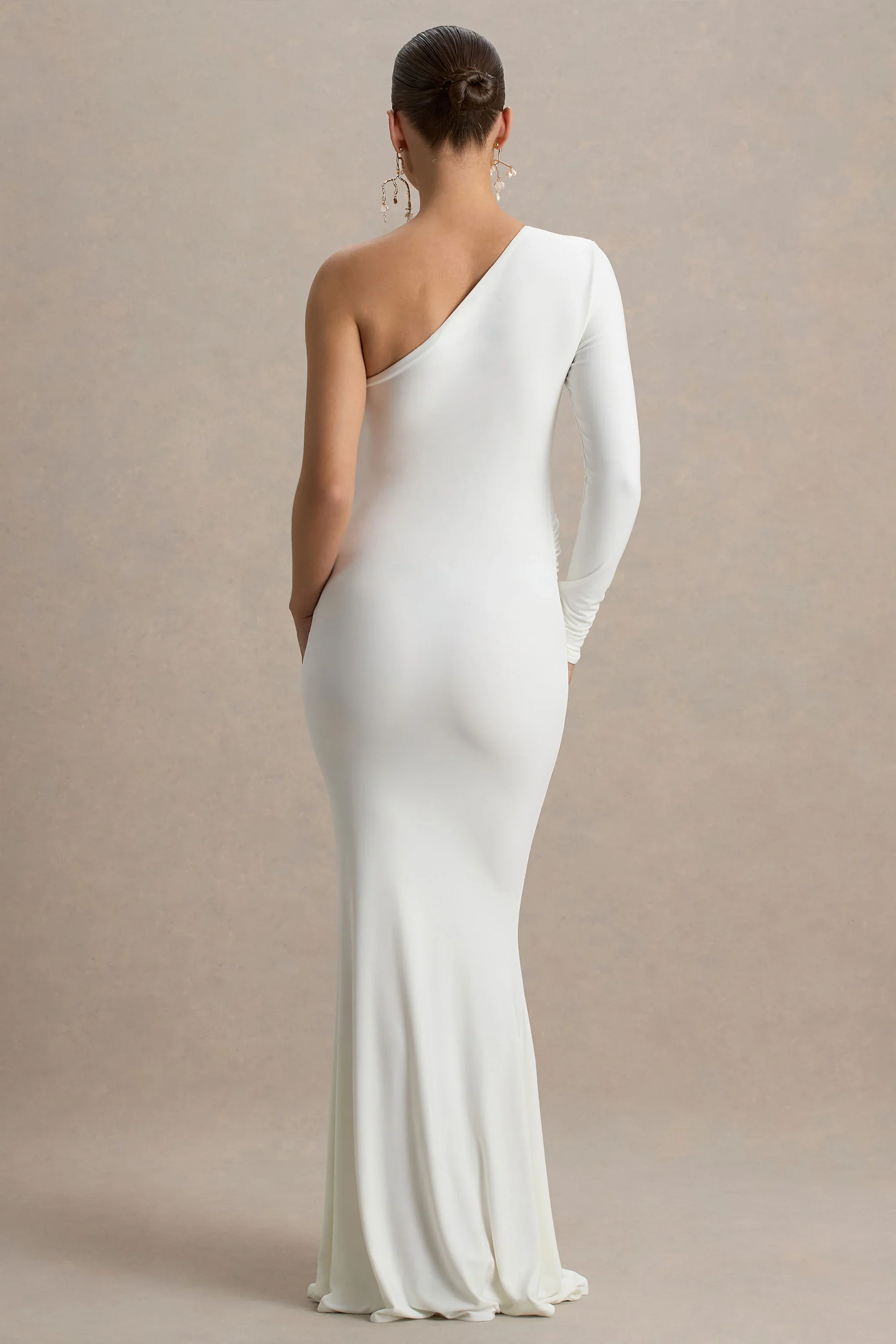 Heloise | White Asymmetric One-Sleeve Maternity Maxi Dress