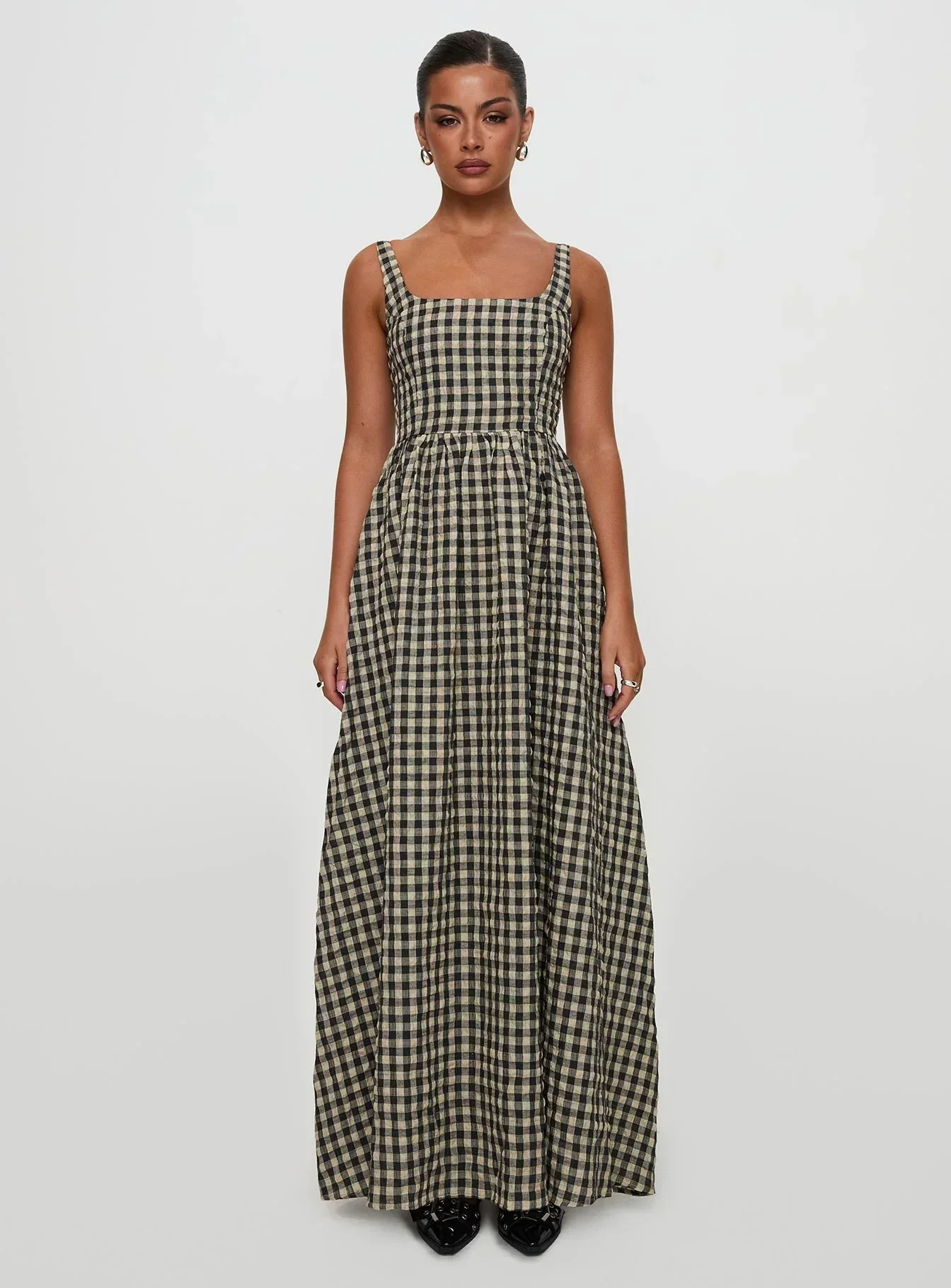 Cartmel Check Maxi Dress Black / Cream - luluinthesky
