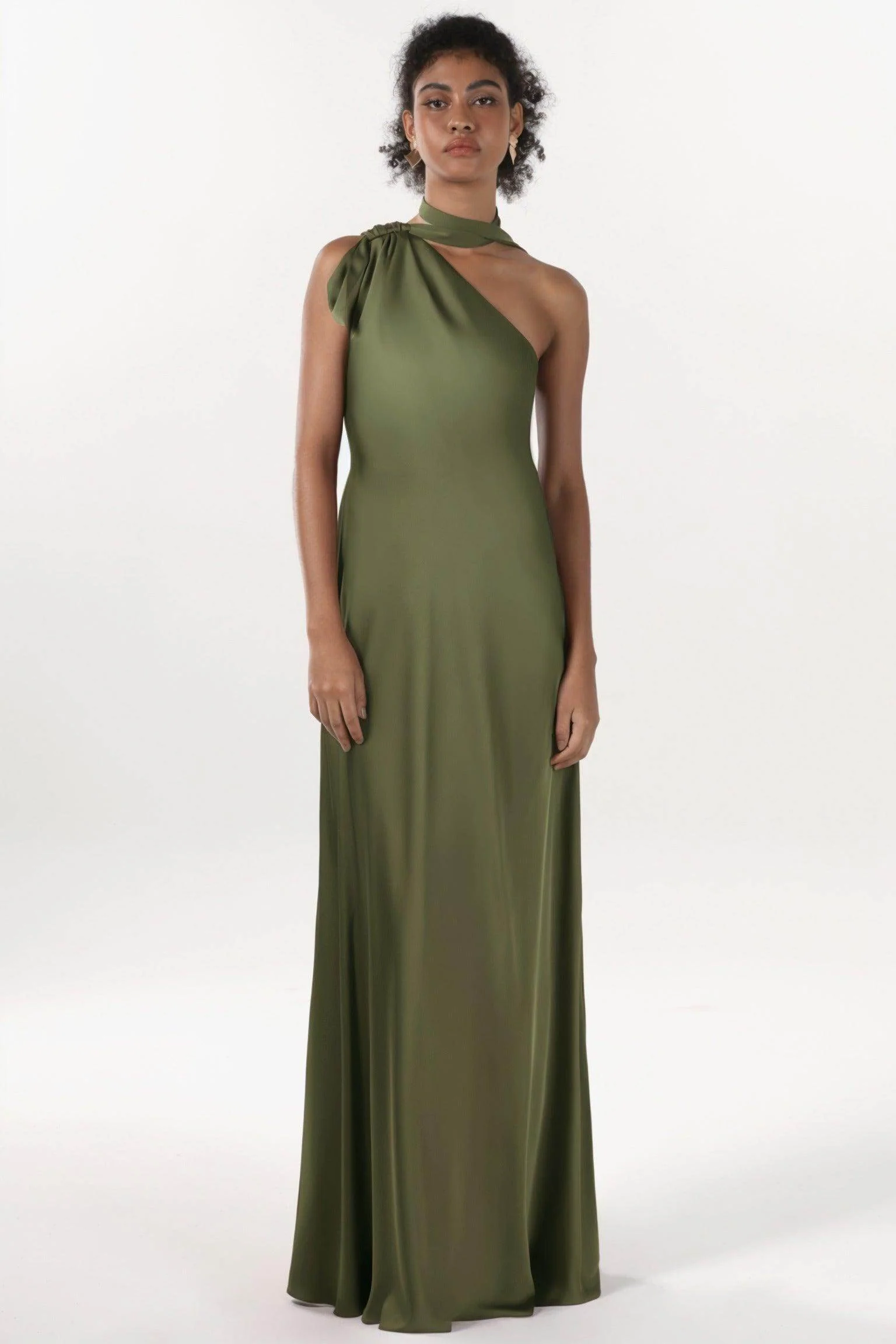Sheath-Column Maxi Luxe Satin Bridesmaid Dress CS0607BM