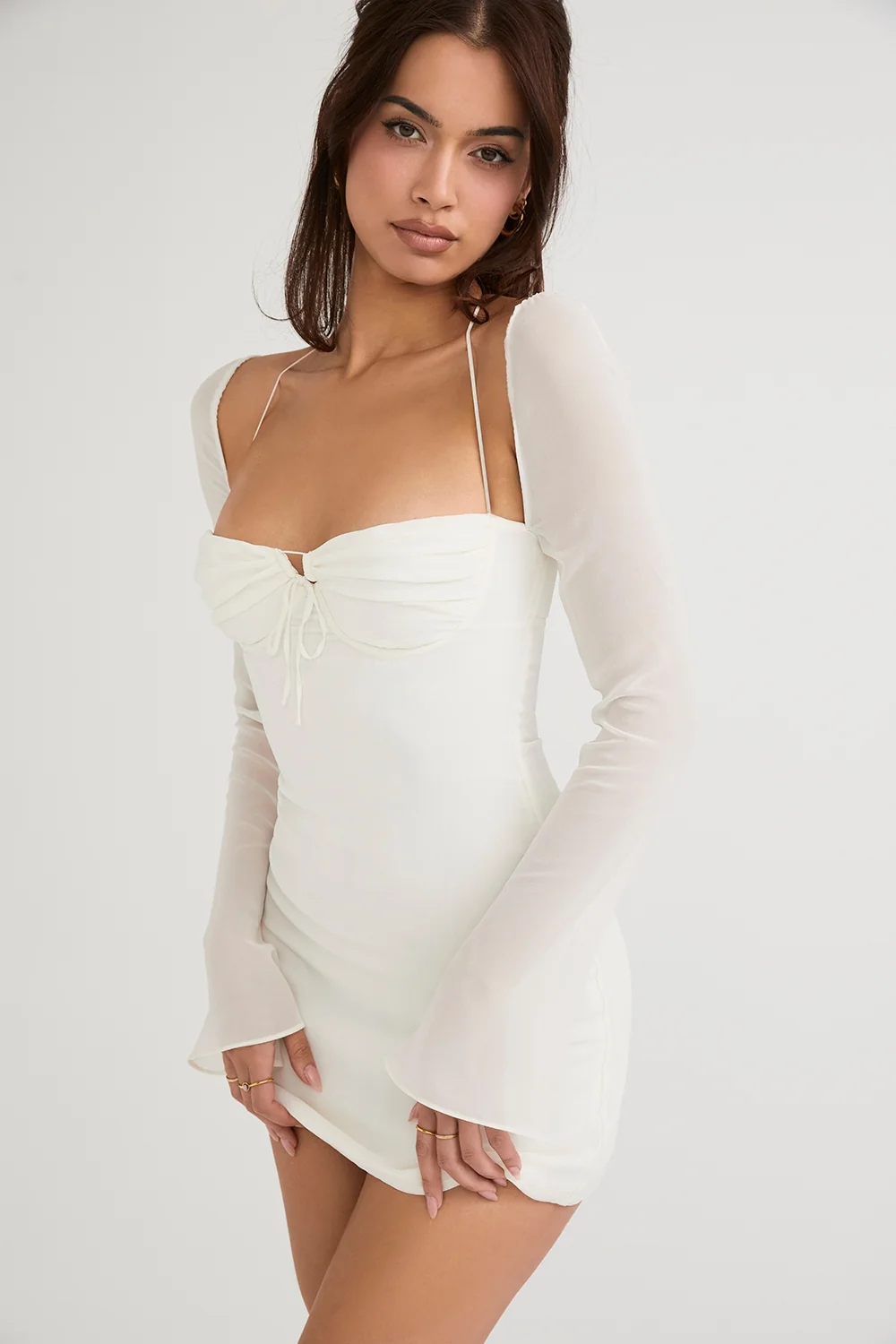 Ivory Chiffon Halter Mini Dress