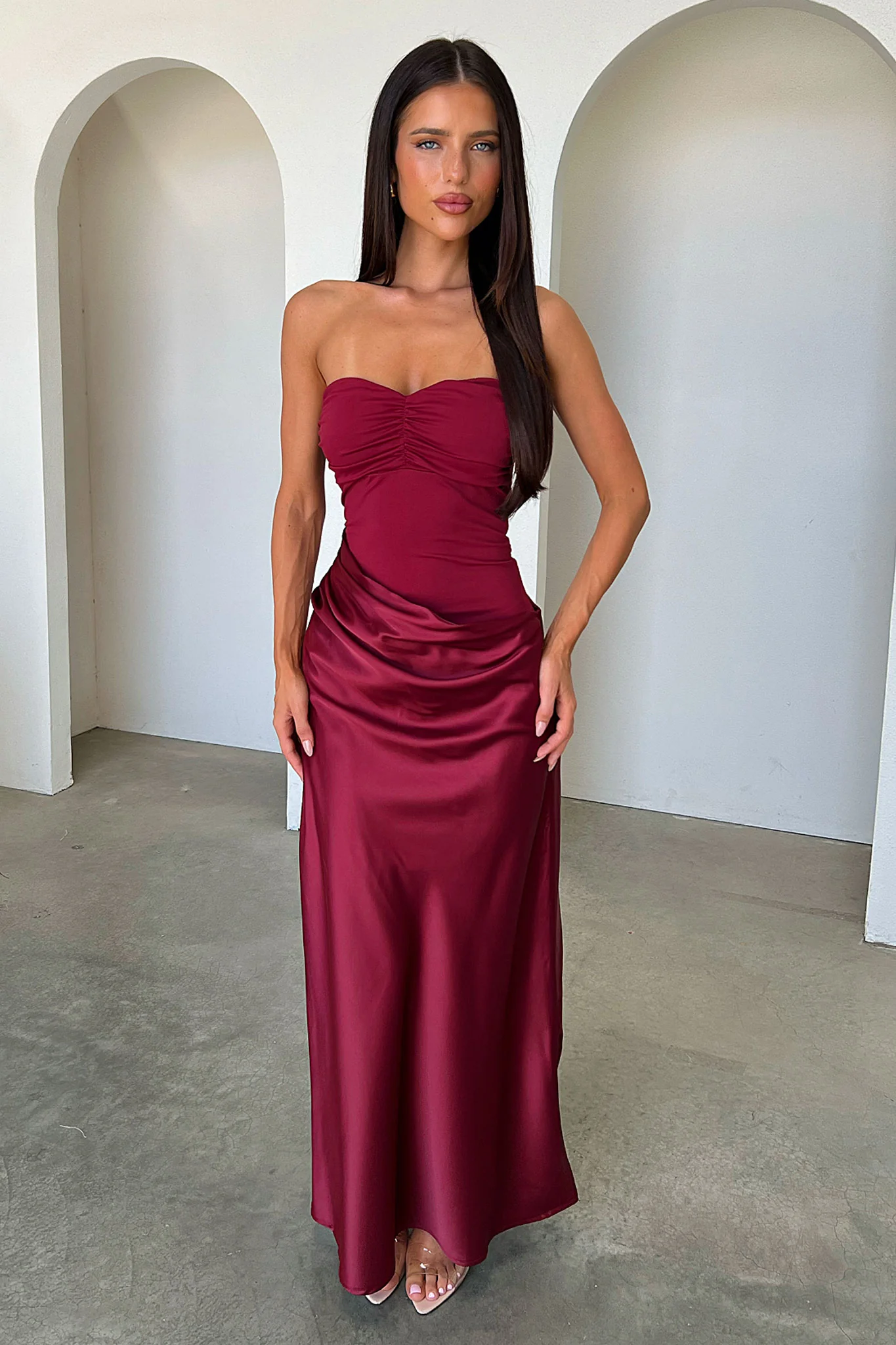 Amery Strapless Maxi Dress - Burgundy - luluinthesky