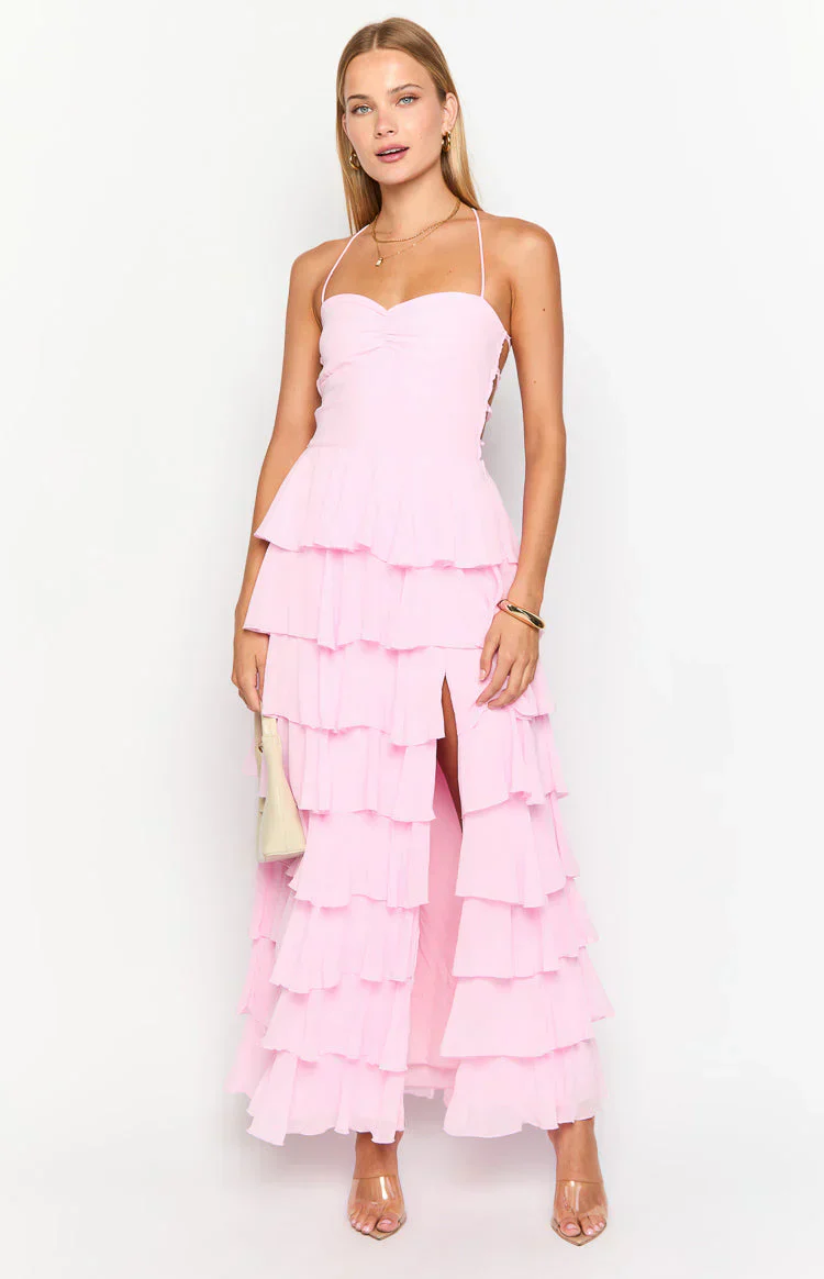 Georgie Pink Ruffle Maxi Dress - luluinthesky