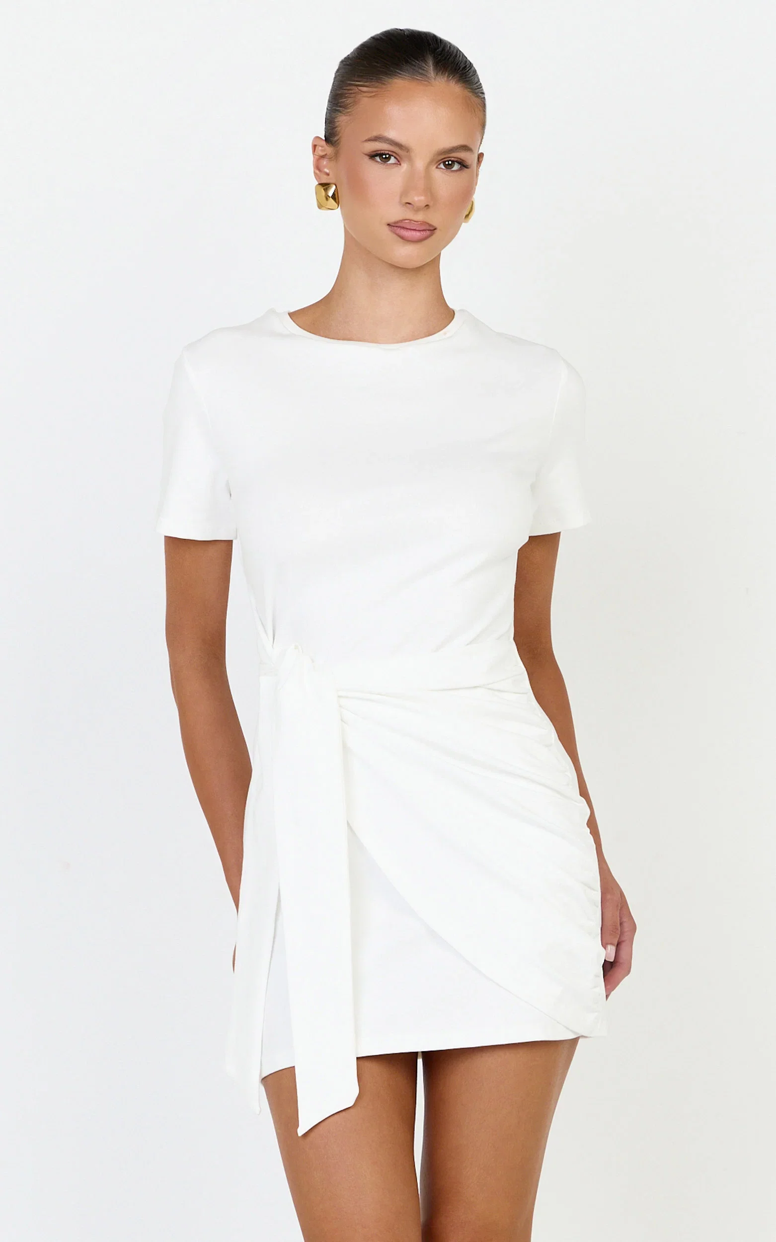 Candace Mini Dress - Faux Wrap Shift Dress in White