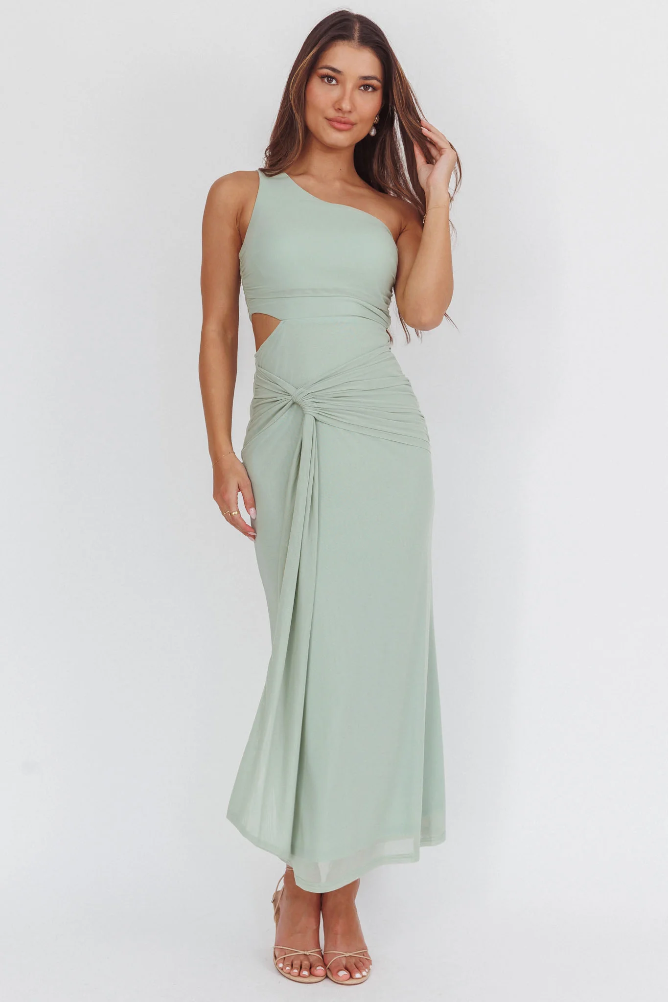 Luli One-Shoulder Cut-Out Maxi Dress Sage