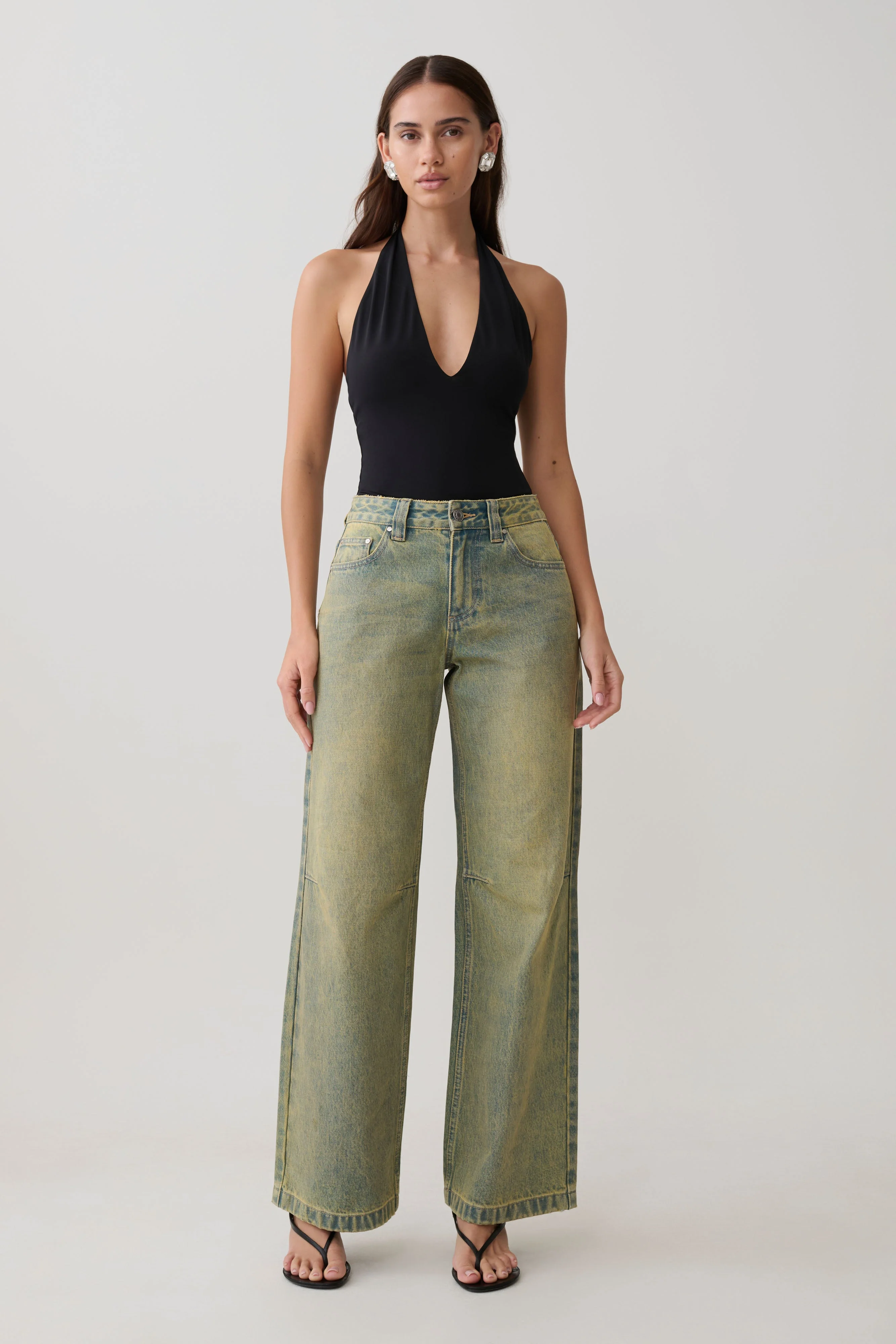Joey Mid Rise Wide Leg Jeans - Green Wash
