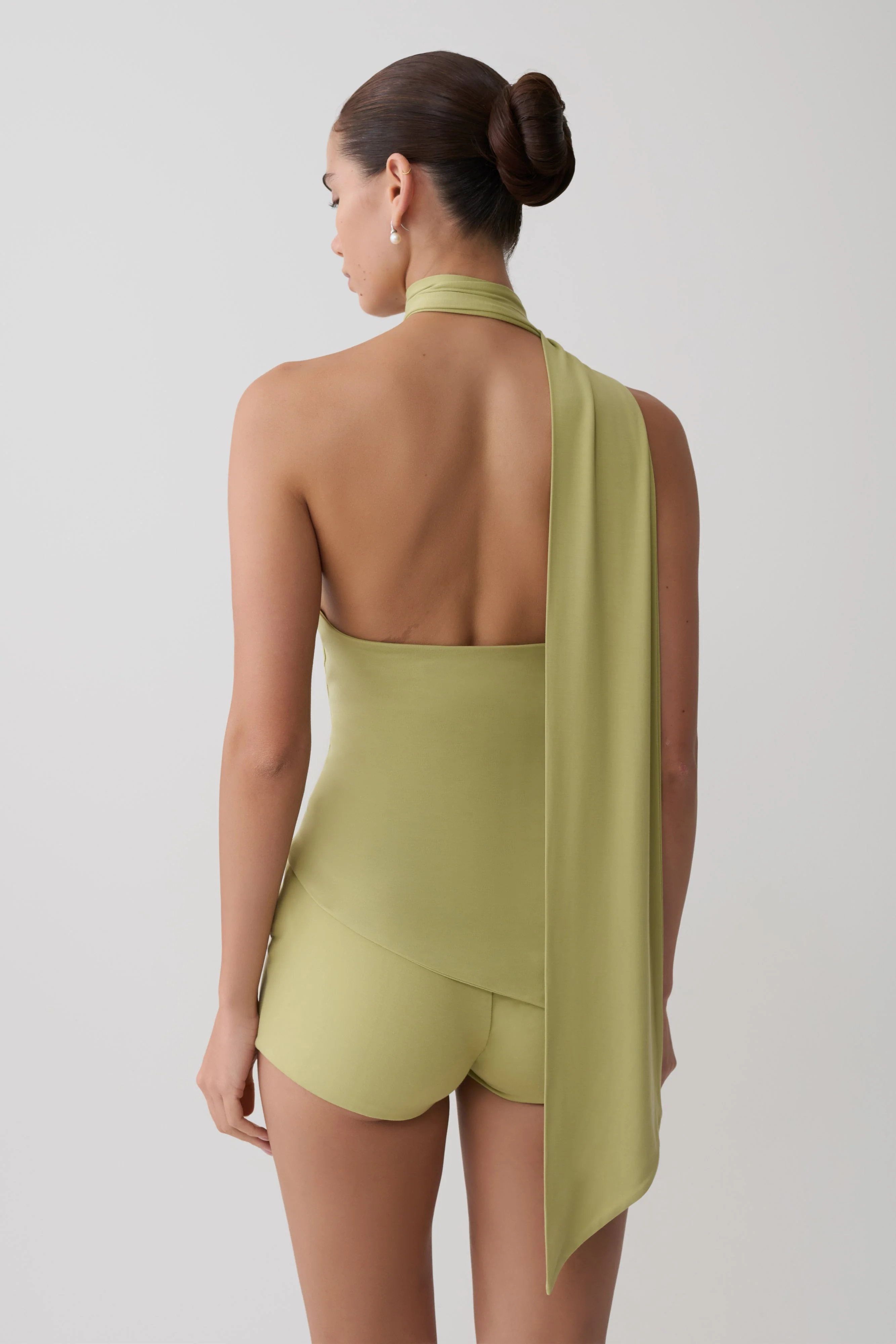 Jemma One Shoulder Tie Top - Apple Sage