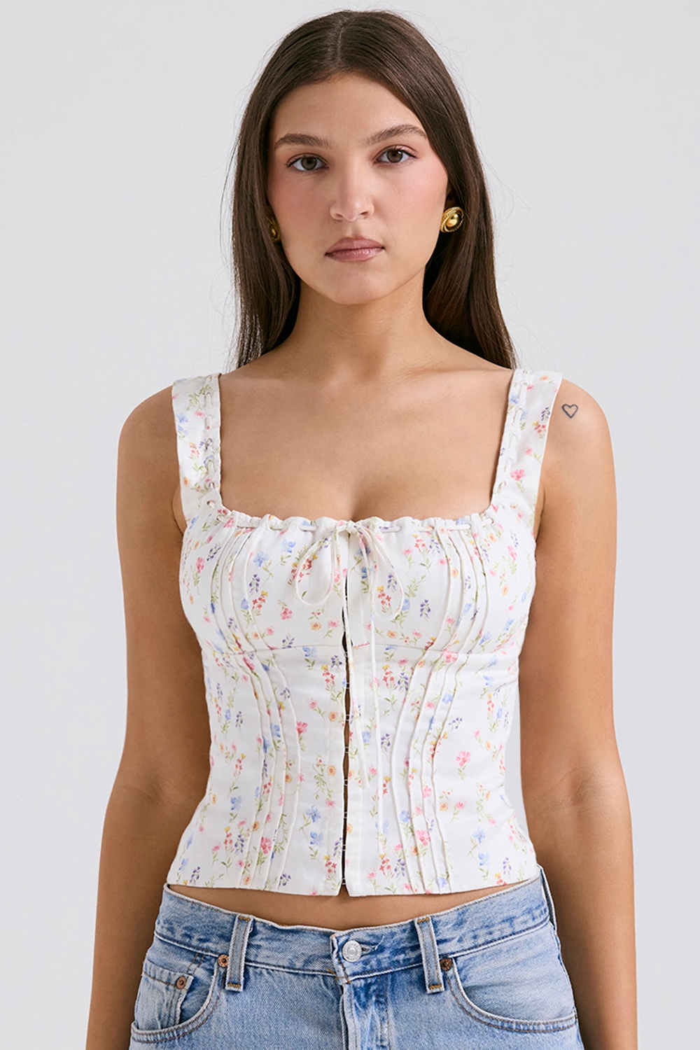 white posy print top