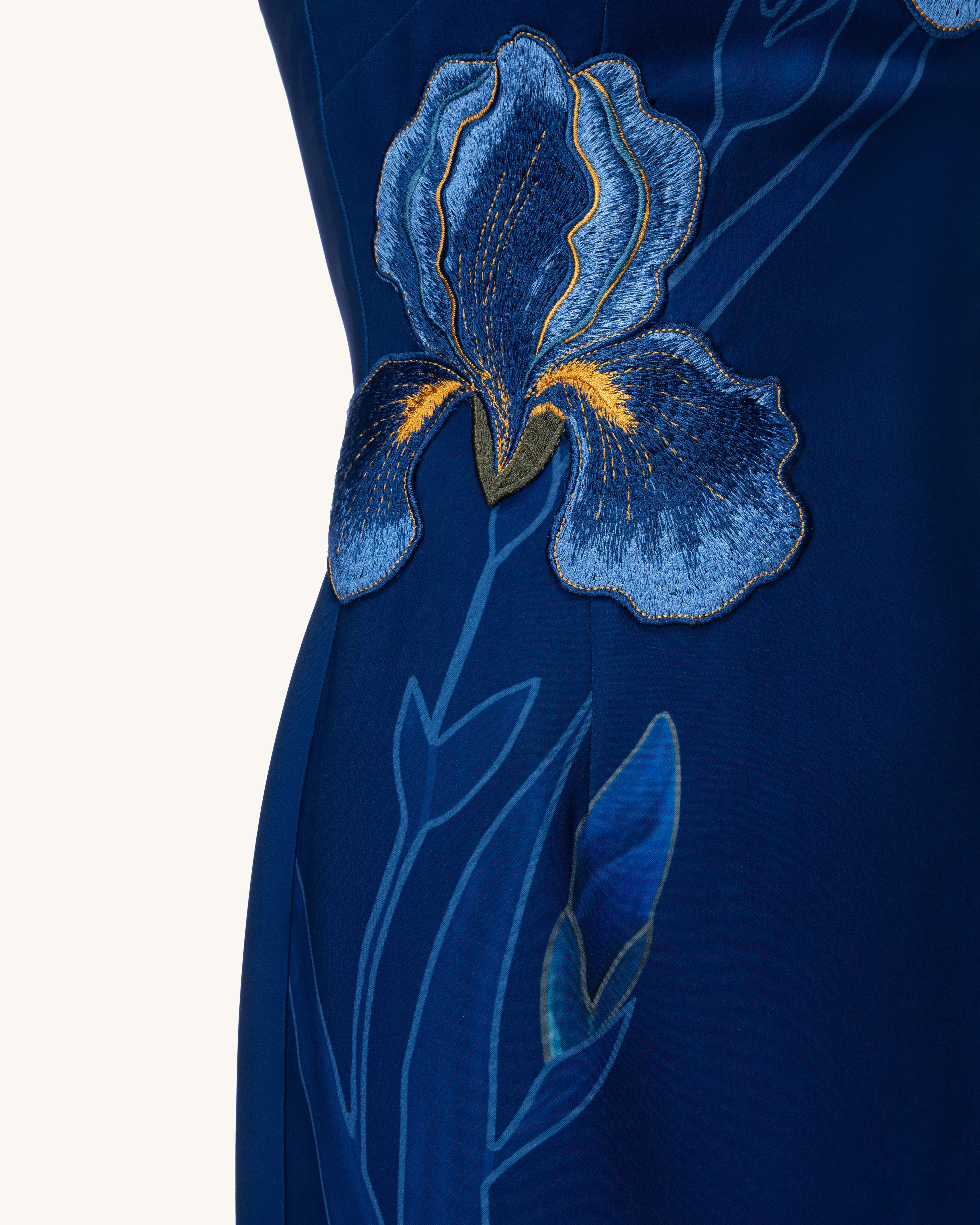 Iris Embroidered Halter Midi Dress - Navy Blue - FASHION NOB