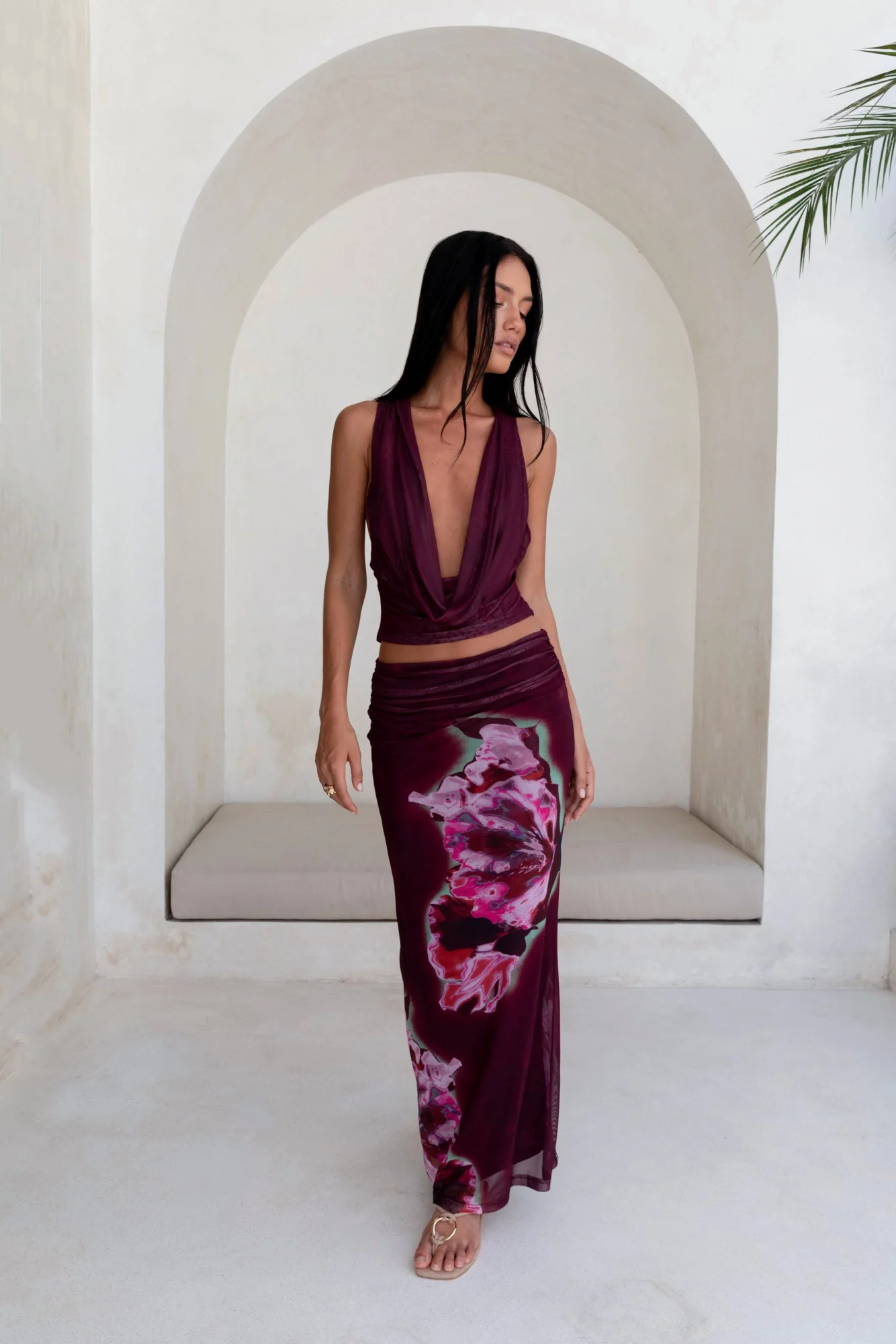 Bloom At Dawn Mesh Top Plum