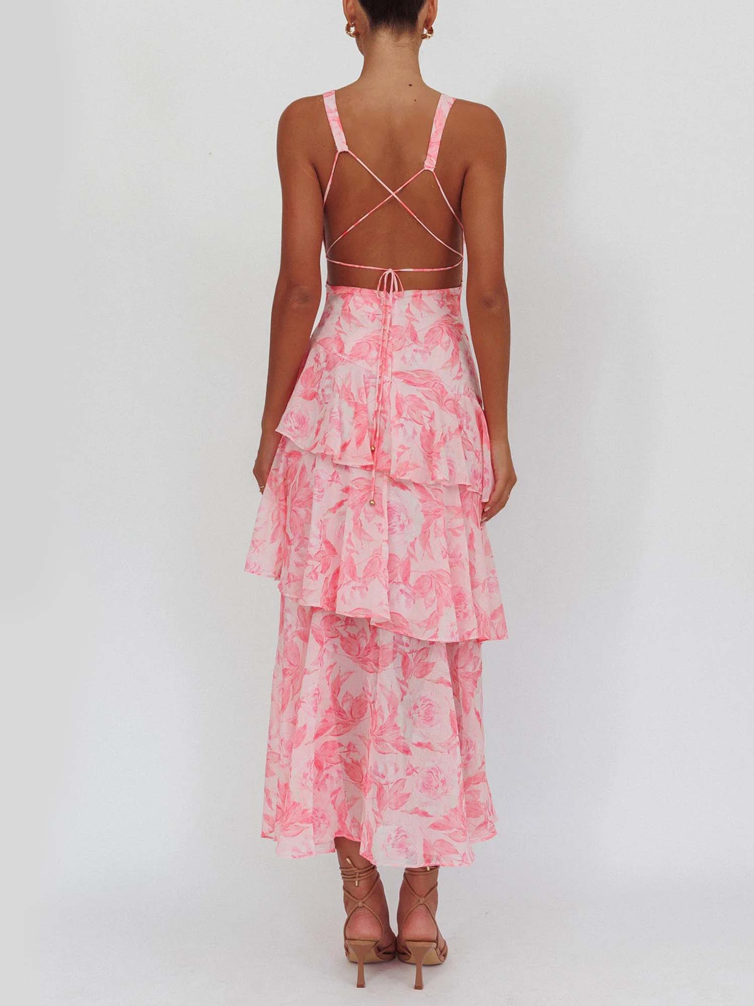 Pink Ruffled Tiered Maxi Dress