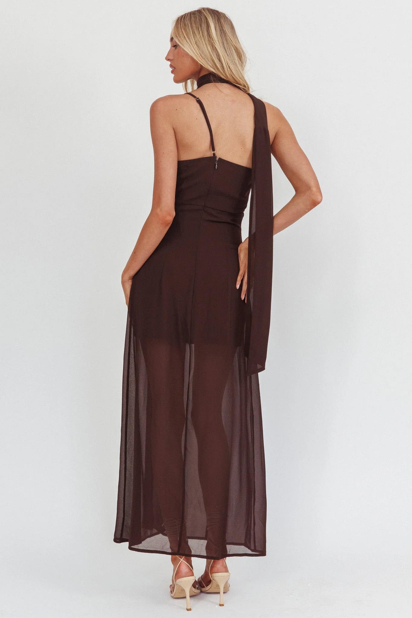 My Paradise Neck Scarf Maxi Dress Chocolate
