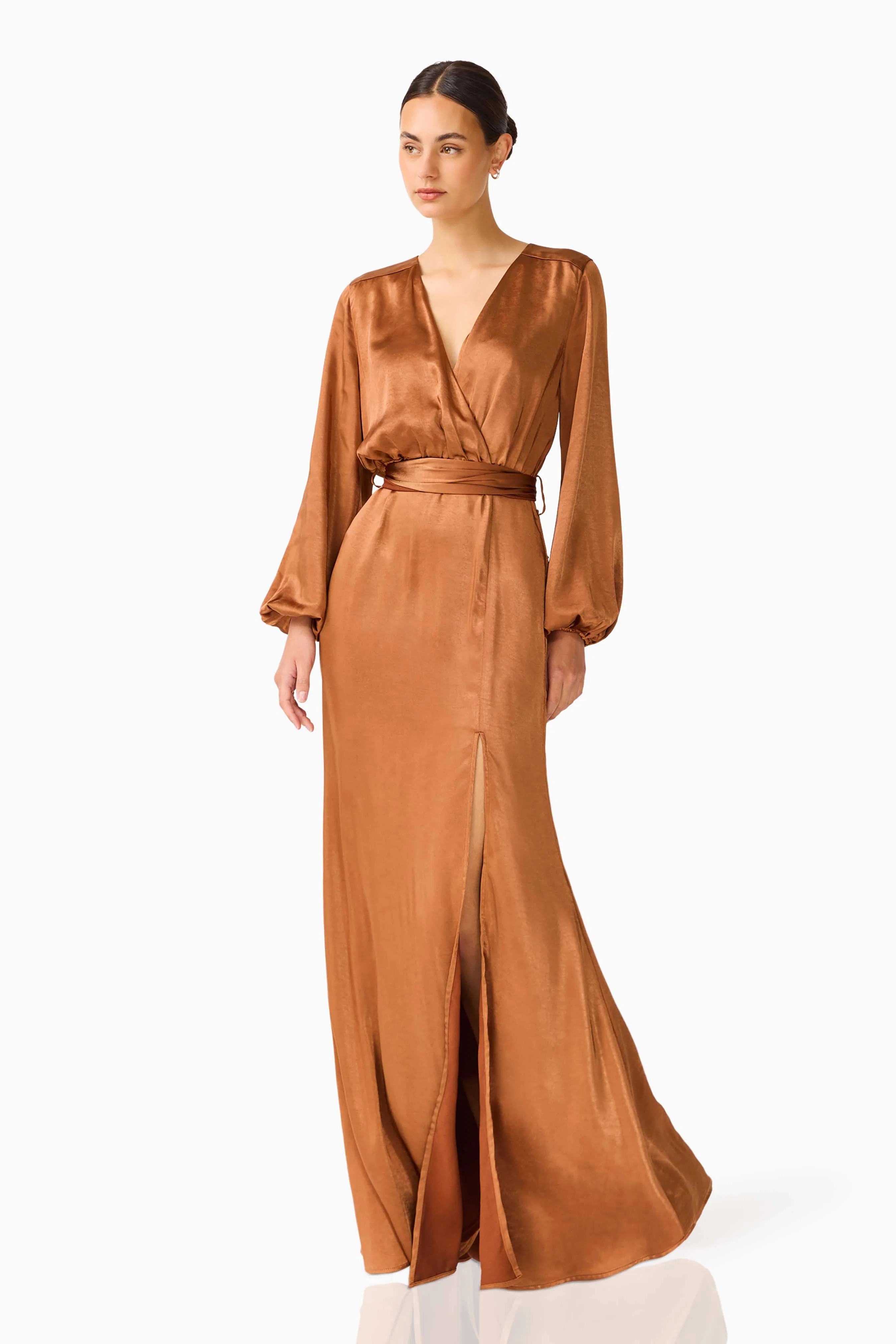 Kai Long Sleeve Maxi Dress in Toffee Brown