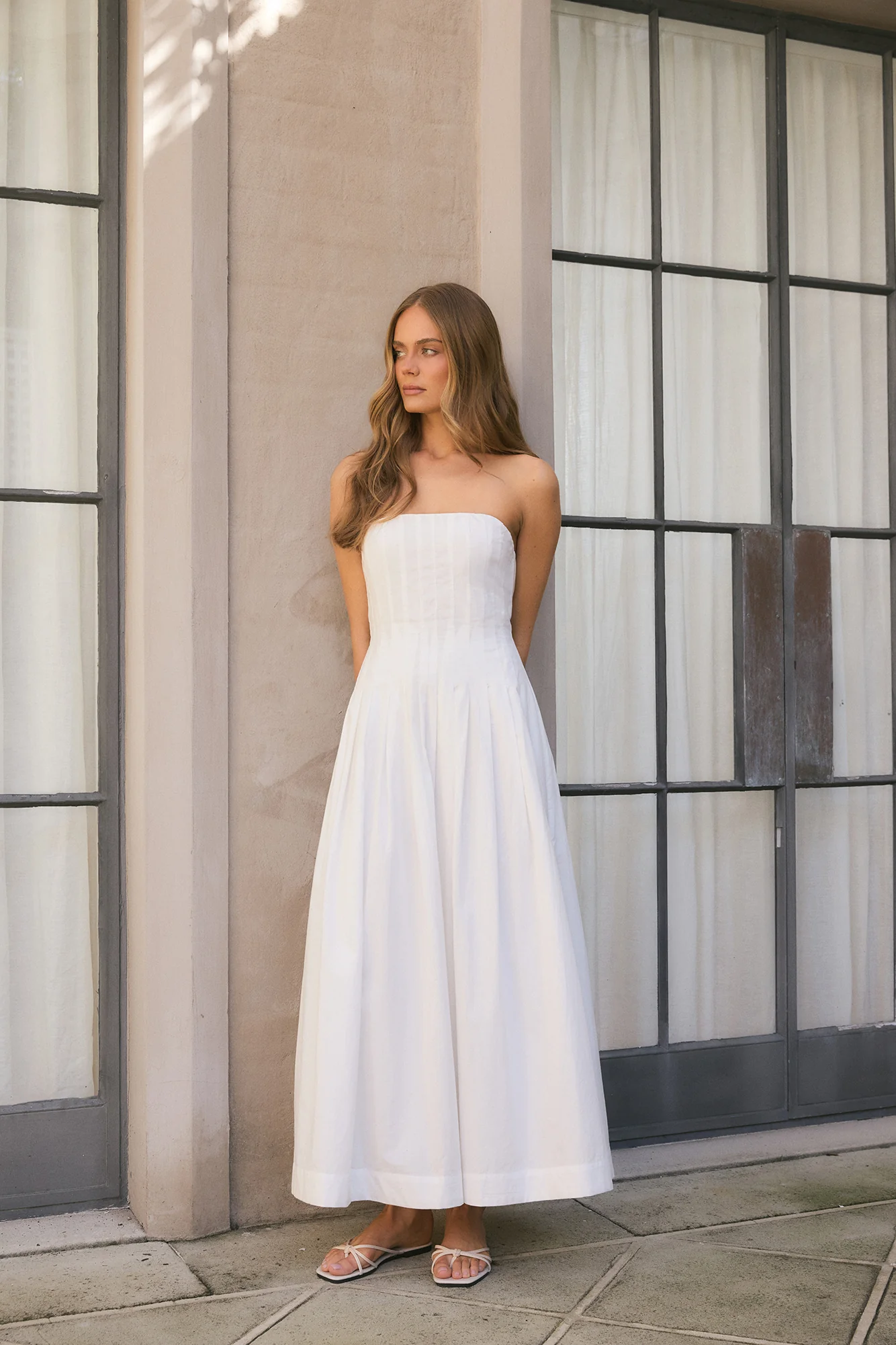 Sunshine Serenity Strapless Midi Dress White - FASHION NOB