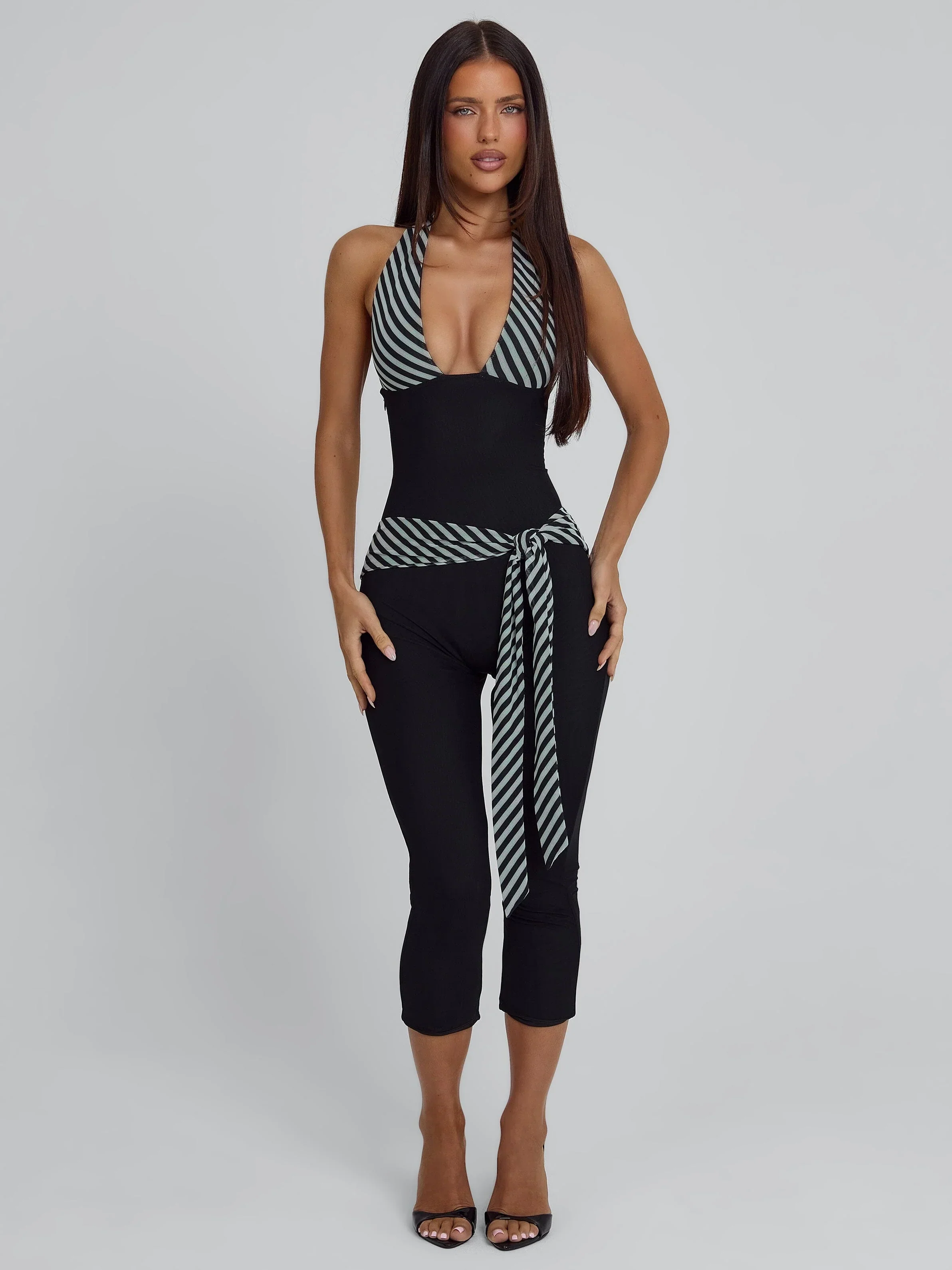 Lucy's MALANI CAPRI JUMPSUIT BLACK STRIPE