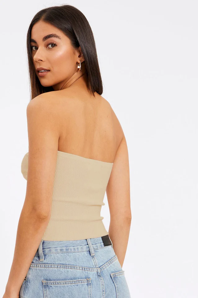 Merlaine Strapless Knotted Knit Crop Top