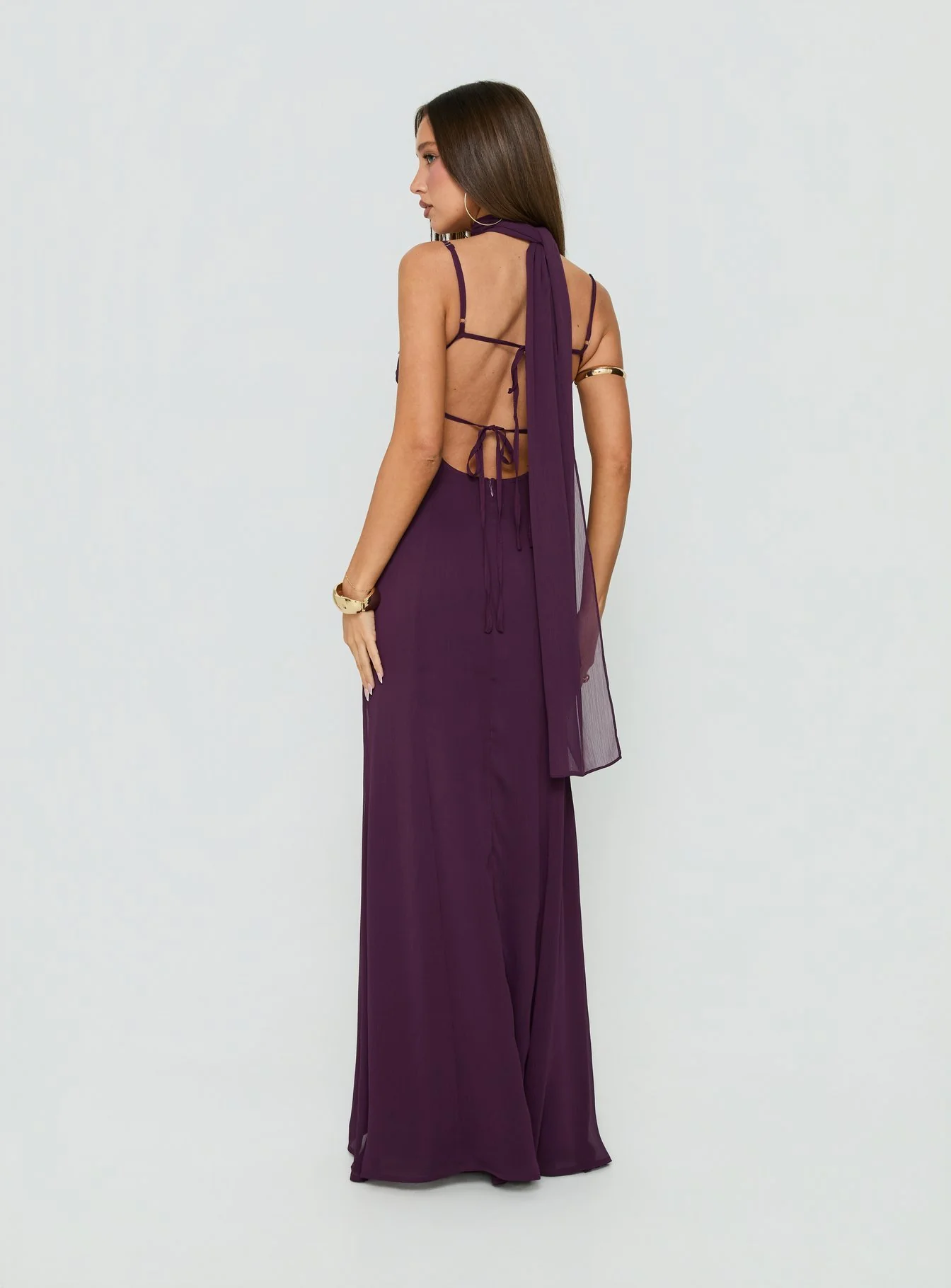 Jadira Scarf Maxi Dress Plum - FASHION NOB