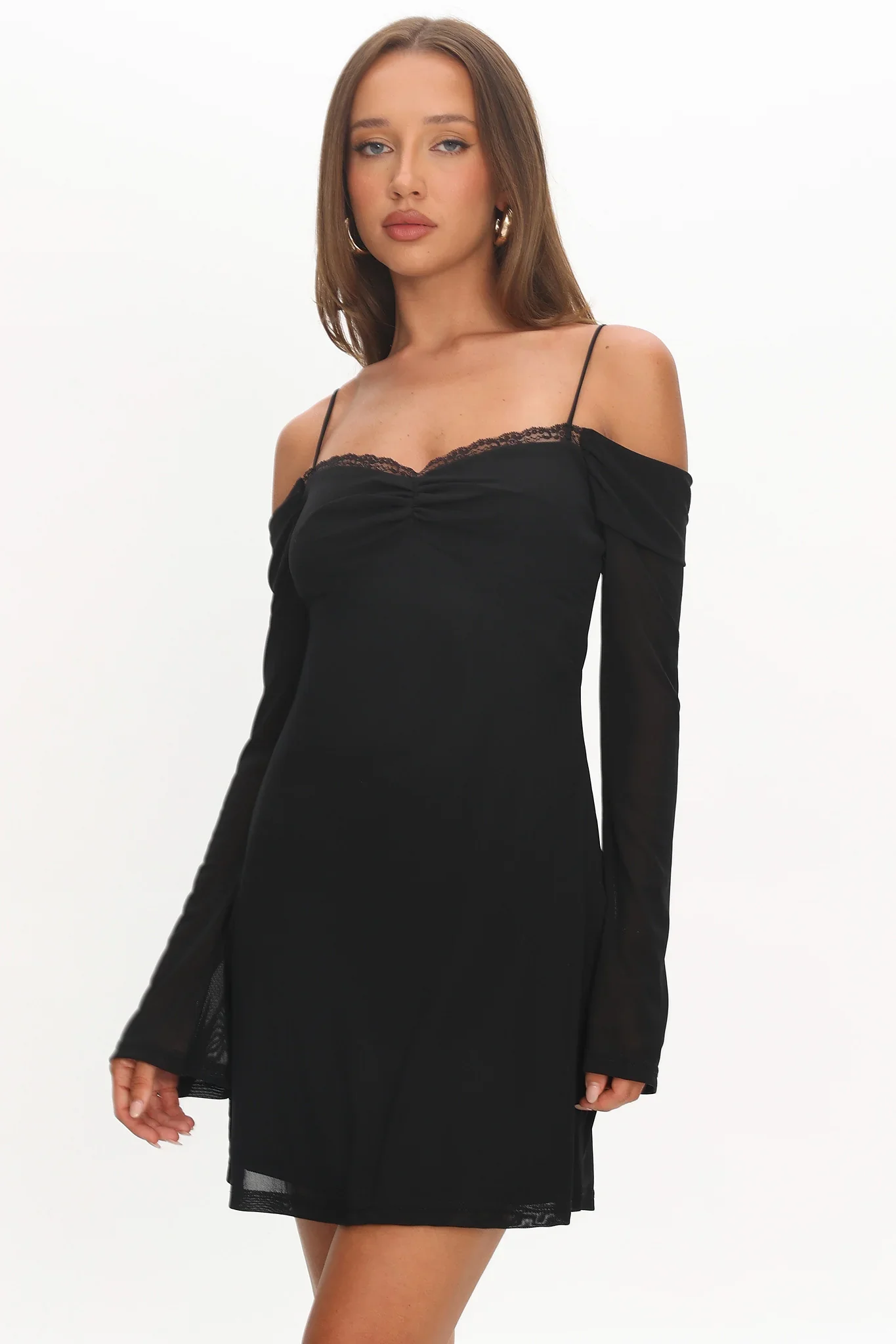 French Girl Long Sleeve Mini Dress Black