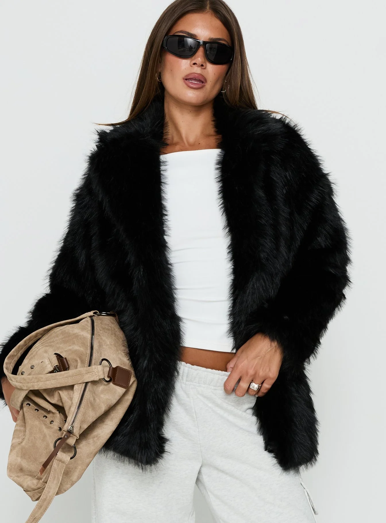 Super Trouper Faux Fur Jacket Black