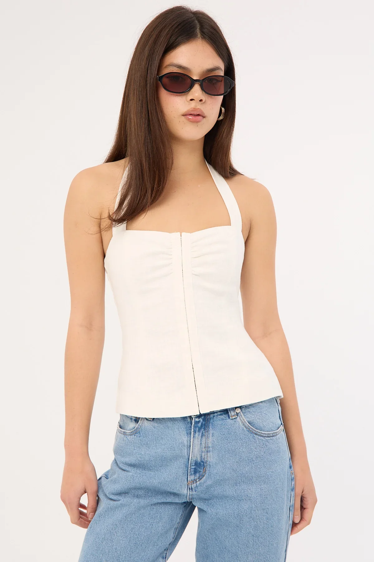 Perfect Stranger Menorca Linen Gathered  Halter Top White