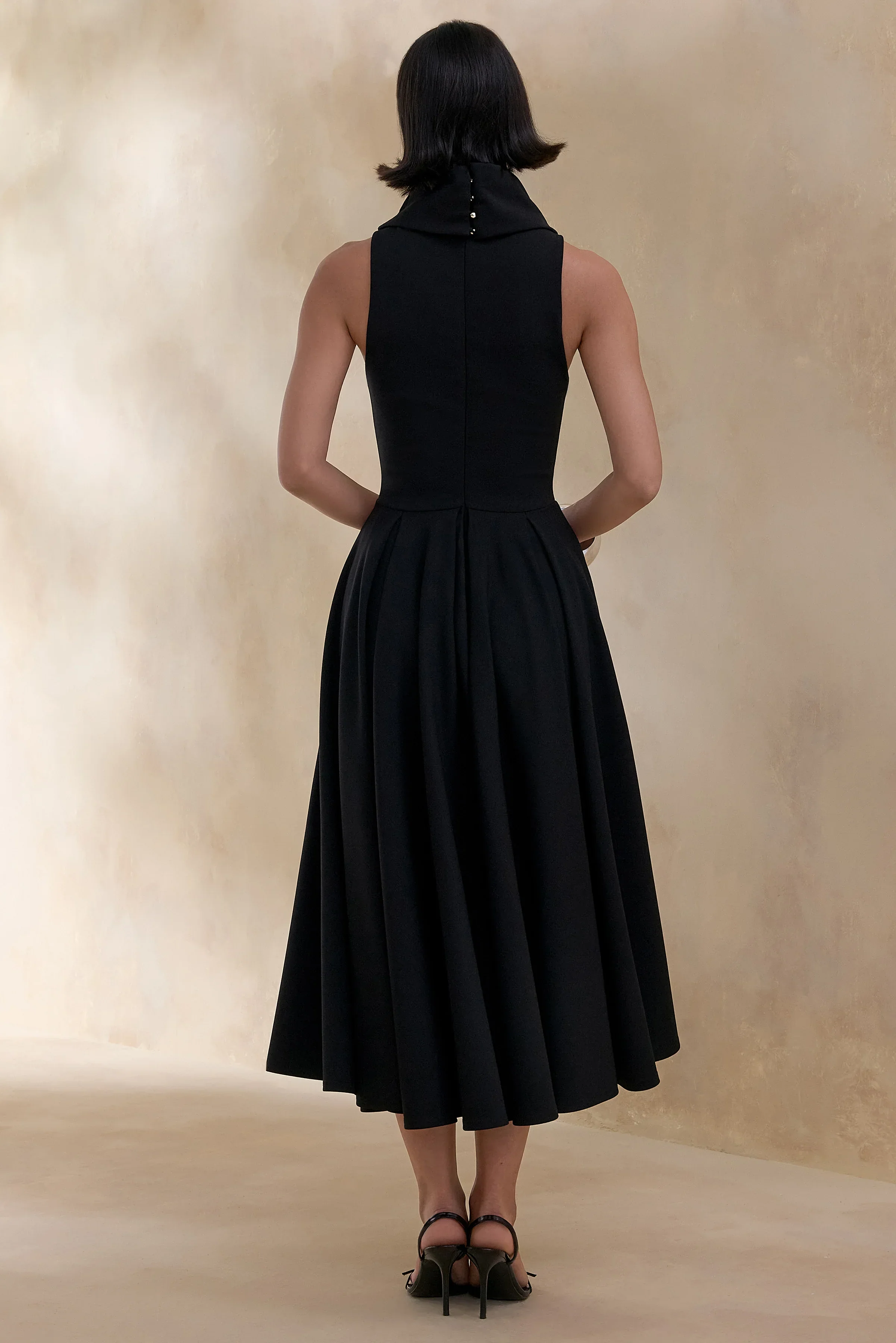 Exclusivity | Black High-Neck Midi Dress