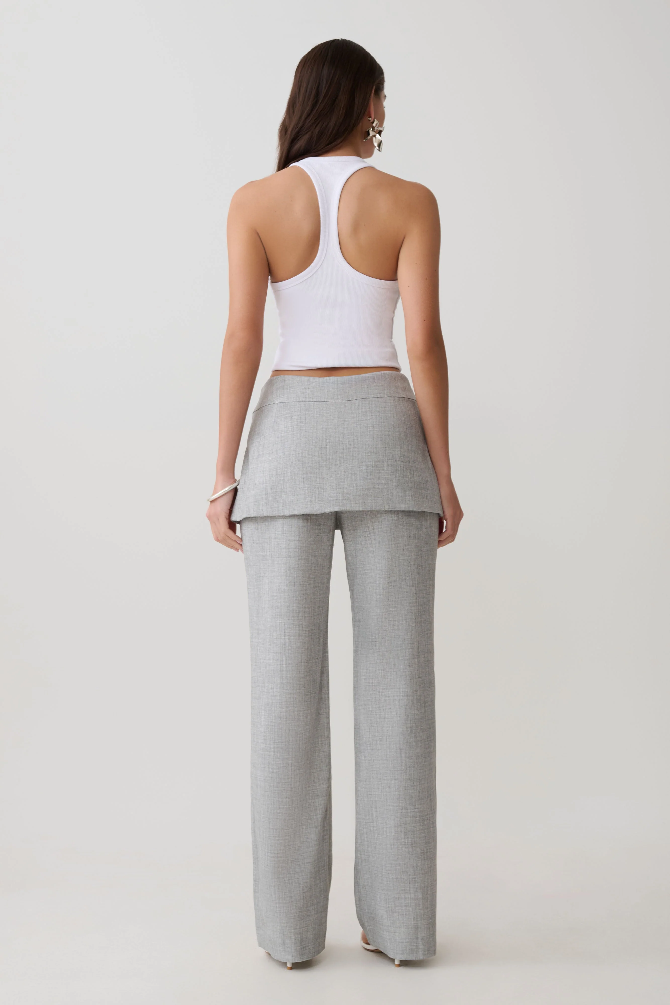 Daisy Wrap Skirt Straight Leg Pants - Charcoal Marle