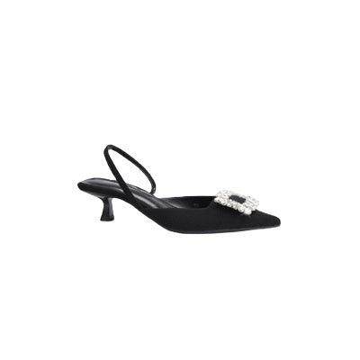 Black Rhinestone Ankle Strap Pointy Mid Heel Sandals 670997112279