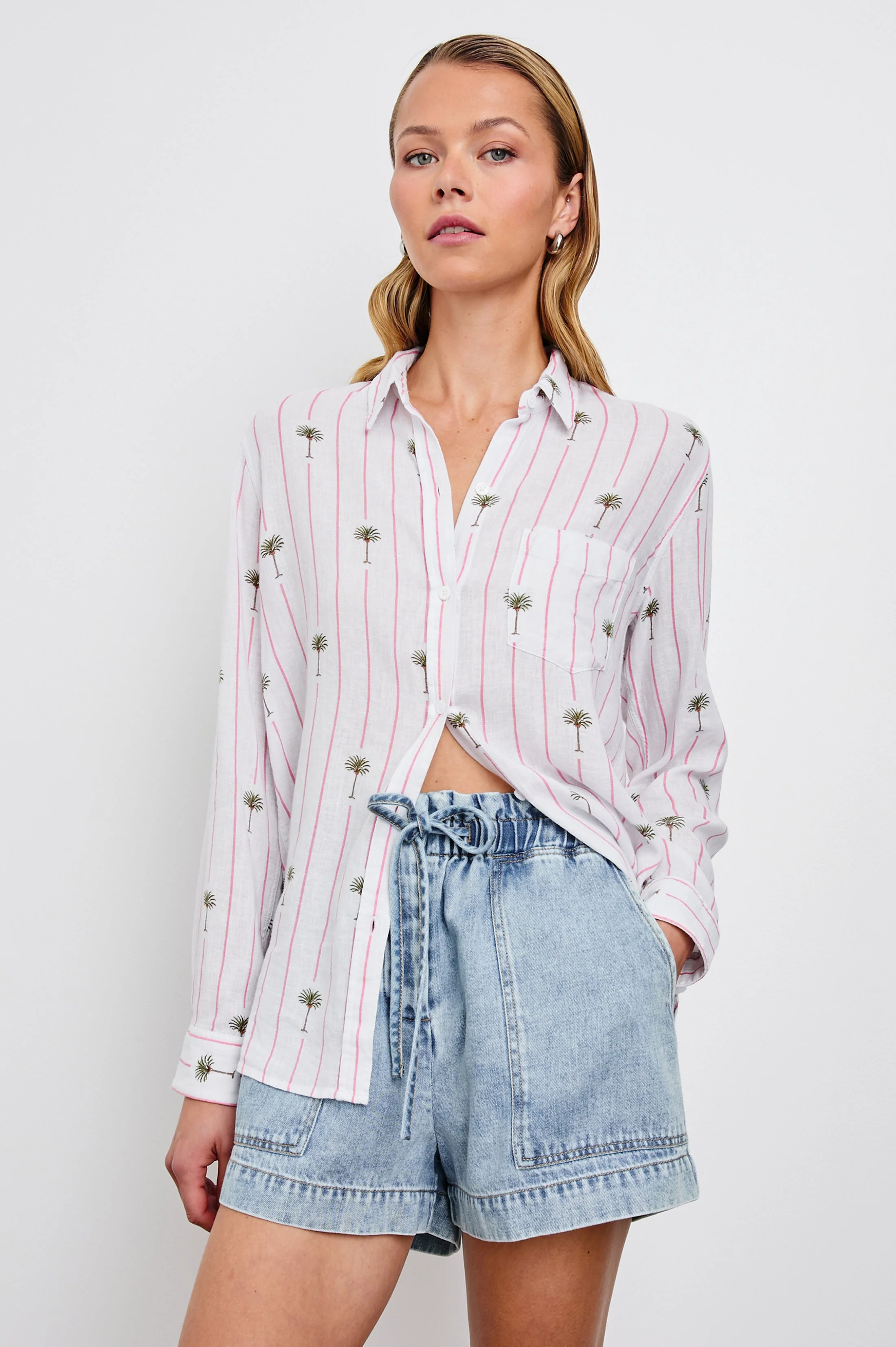 Charli Shirt - Pink Palm Stripe