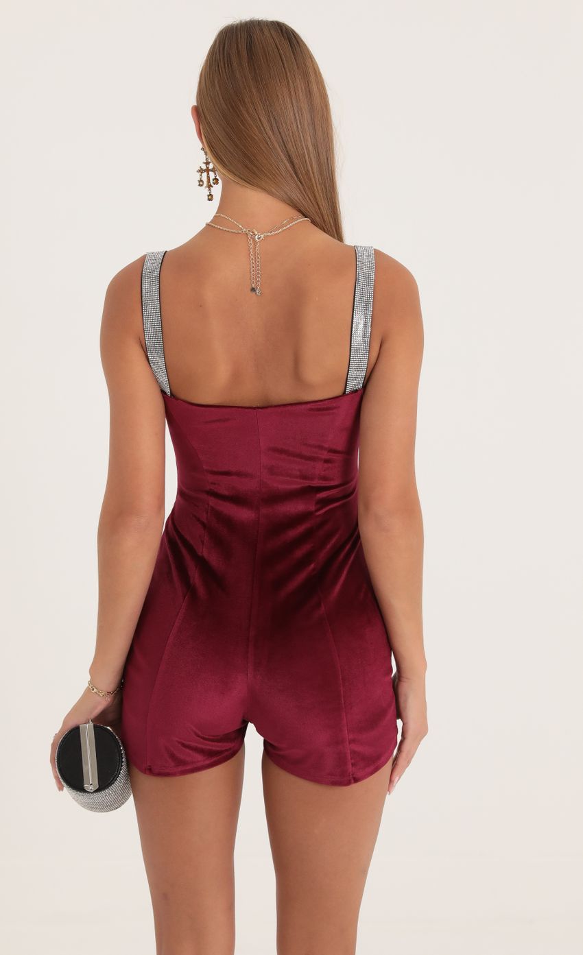 Velvet Hook and Eye Romper in Red