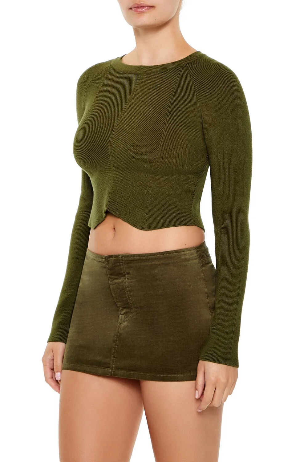 Notched Cropped Sweater