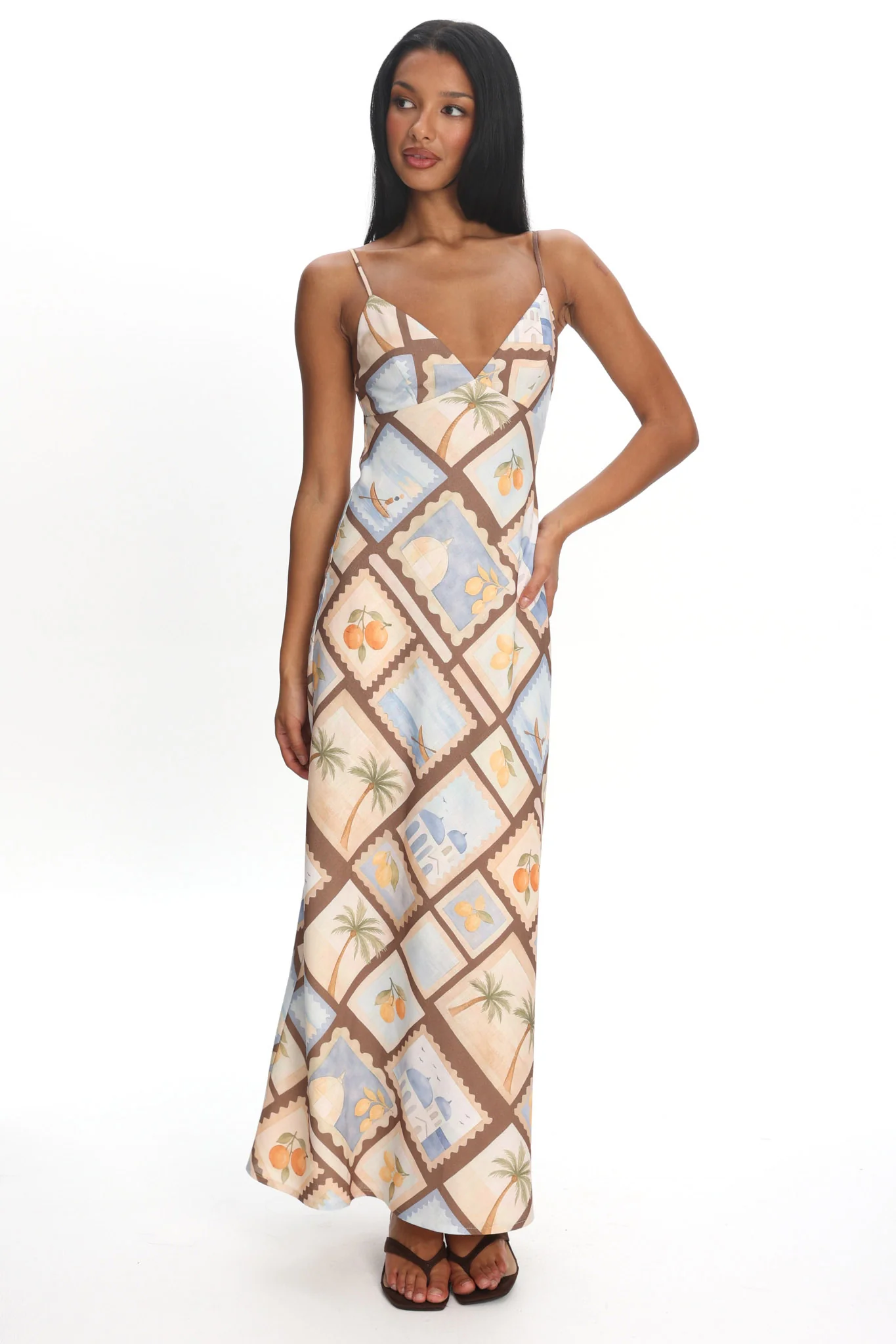 Jaya Cami Strap Maxi Dress Print Mocha - luluinthesky