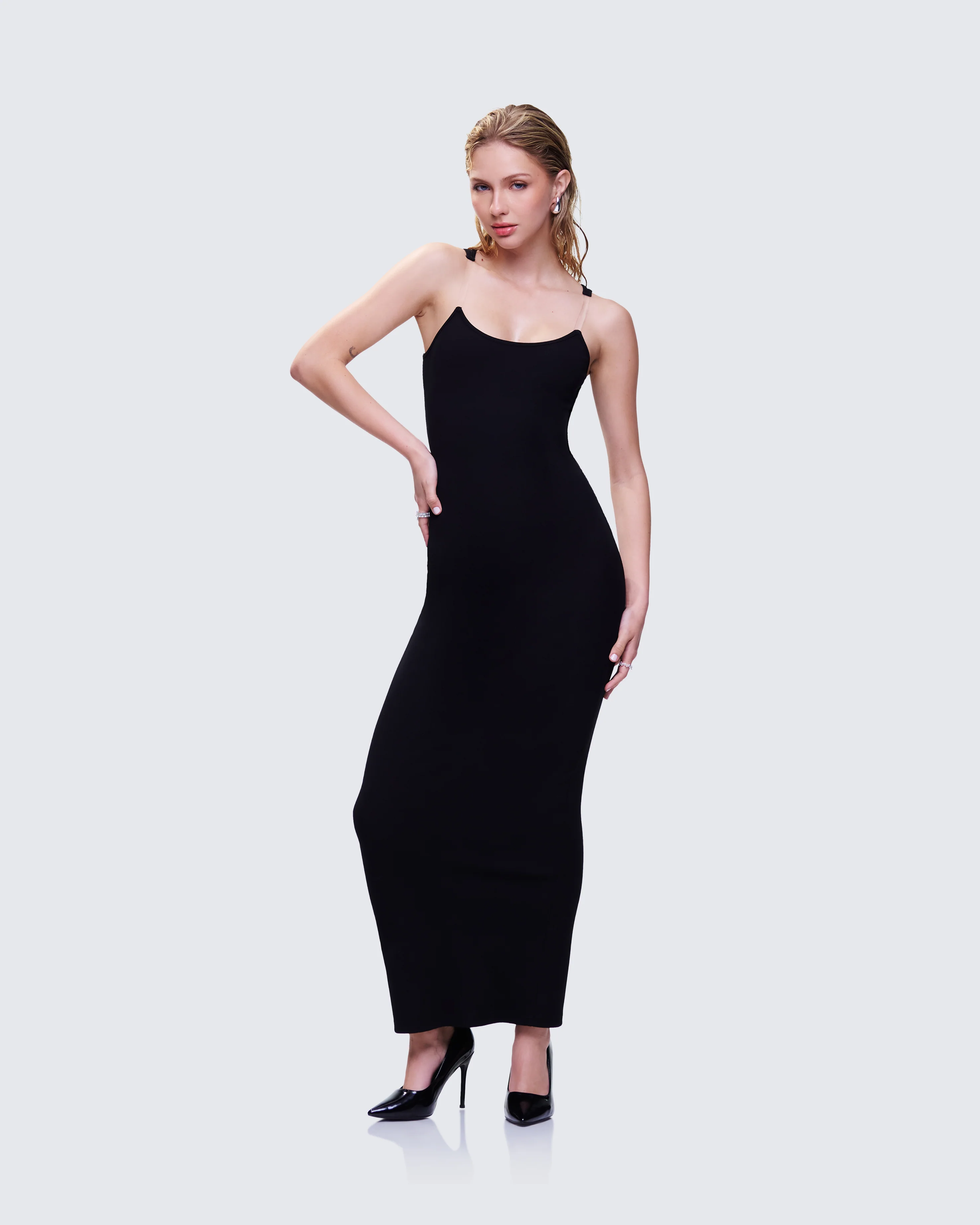 Jazlyn Black Invisible Strap Maxi Dress
