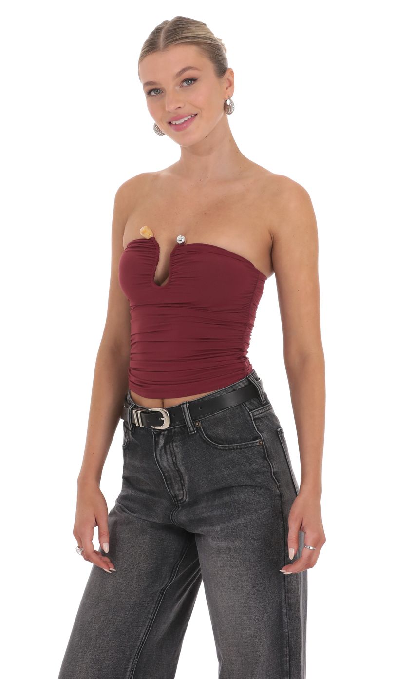 Embellished Tube Top in Burgundy