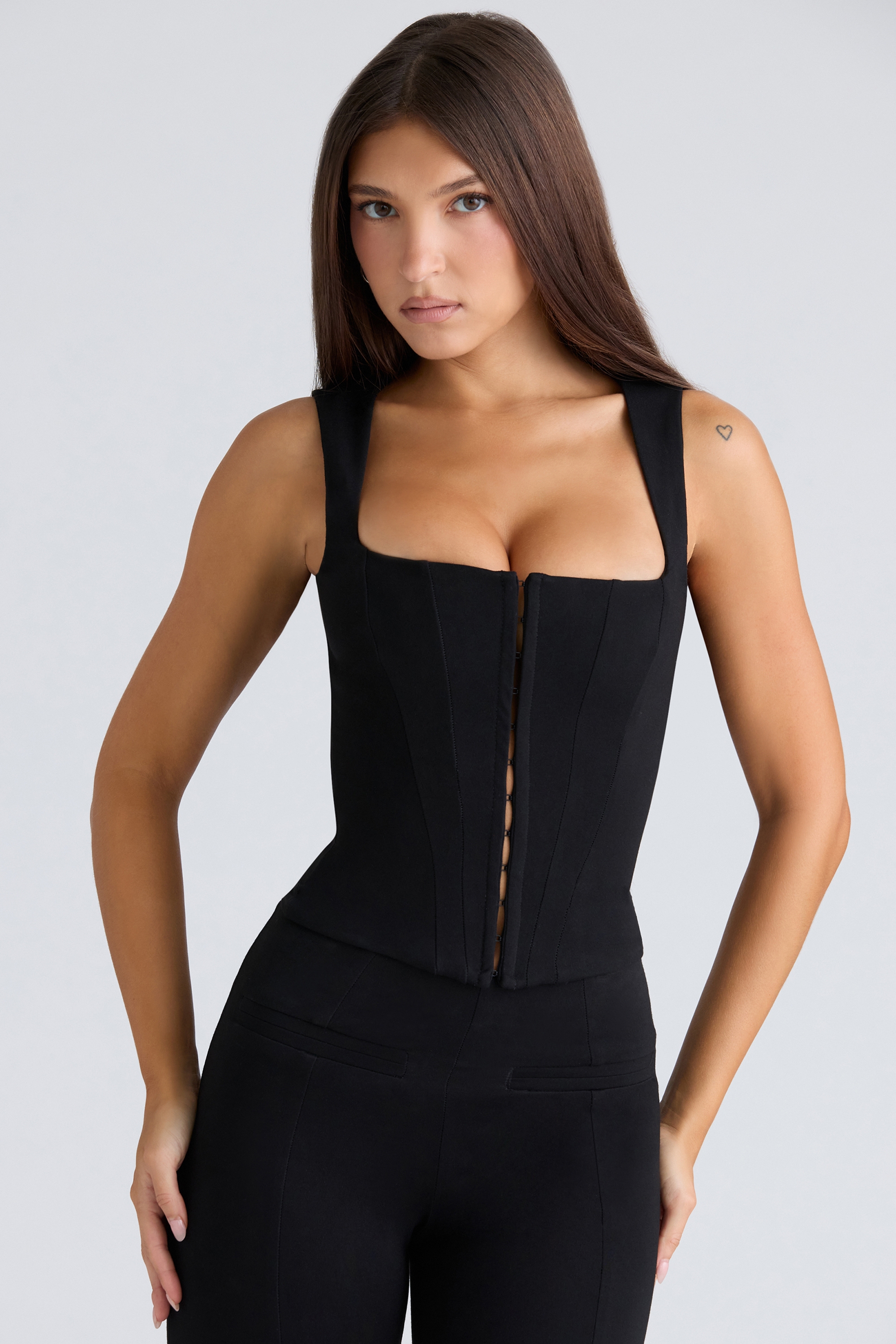 black fitted corset top