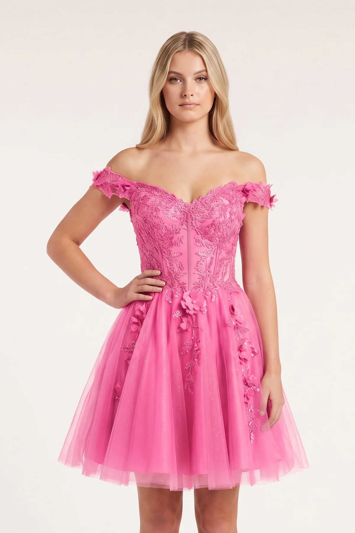 Green Off-the-Shoulder Beaded Appliques A-Line Homecoming Dress