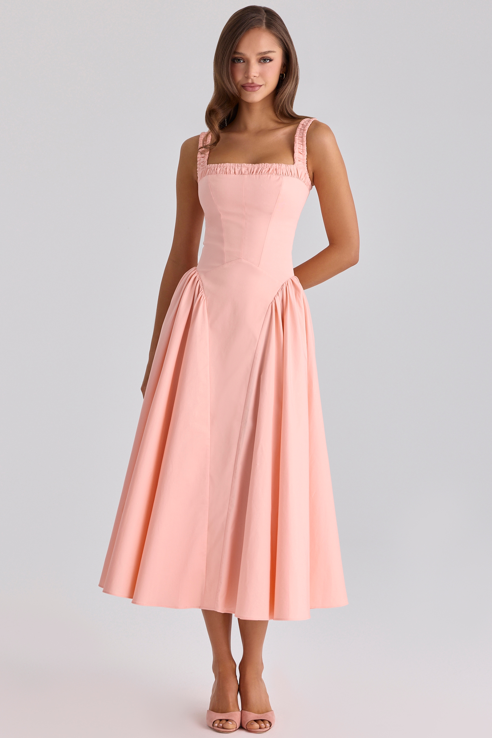 Peach Cotton Midi Sundress