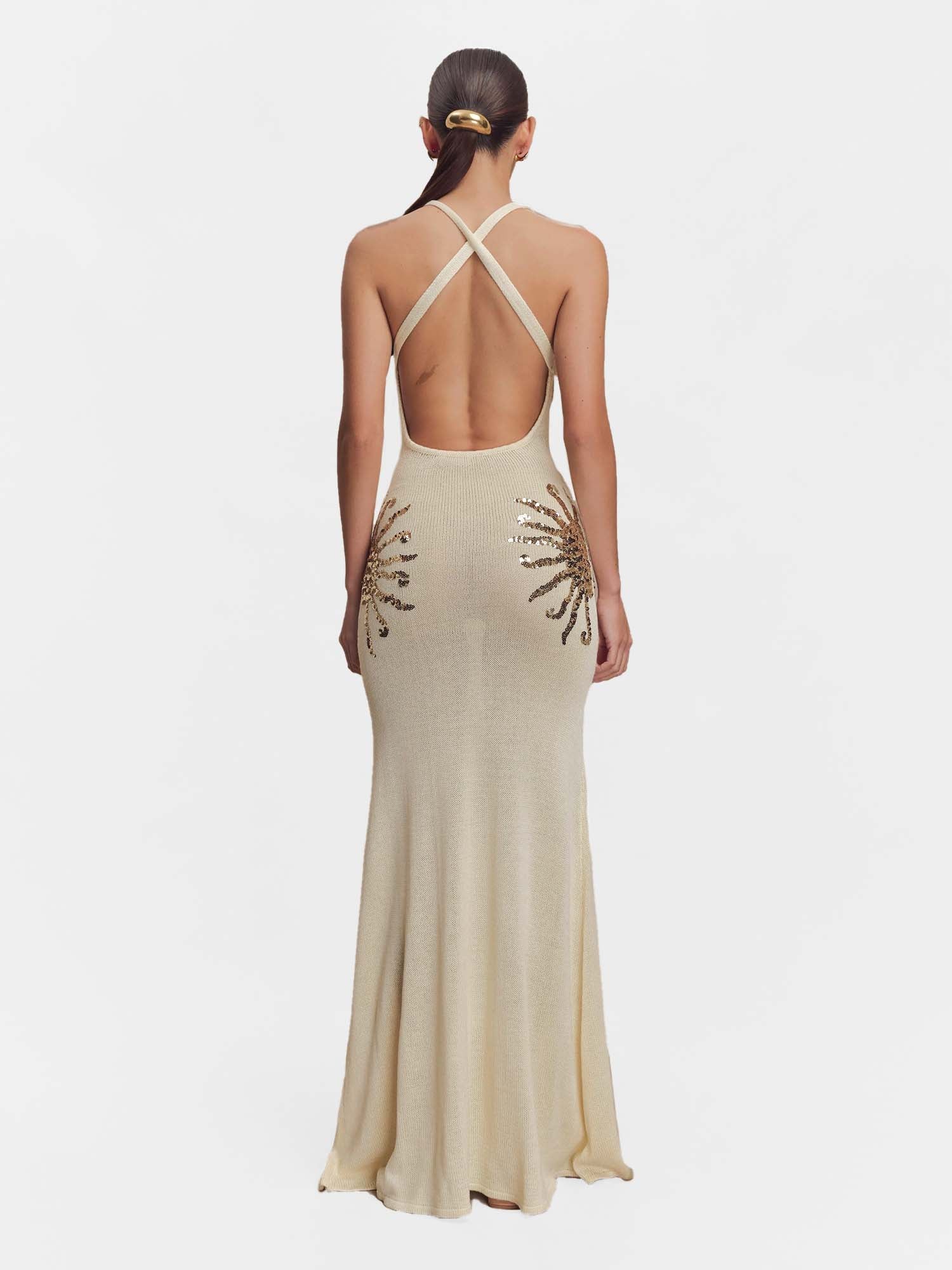 Sequin Embellished Knit Maxi Dress