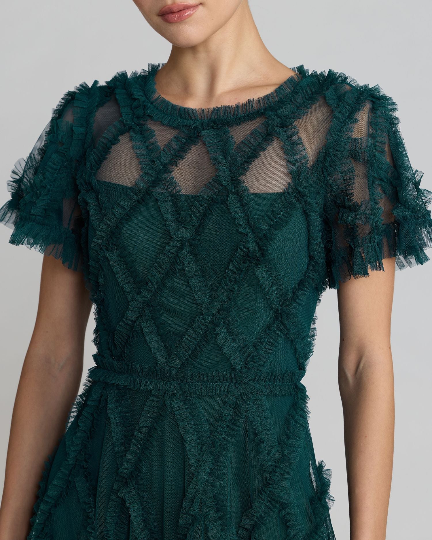 Blue Short Sleeve High Neck Ruffle Dress - FASHION NOB